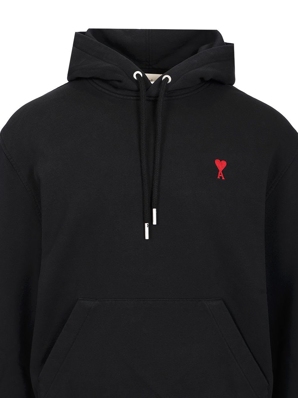 Ami Alexandre Mattiussi Ami Black Cotton Hoodie With Embroidered Logo And Functional Pockets In Black