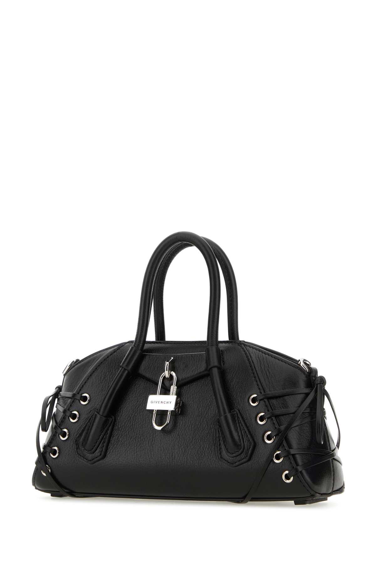 Shop Givenchy Black Leather Mini Antigona Stretch Handbag