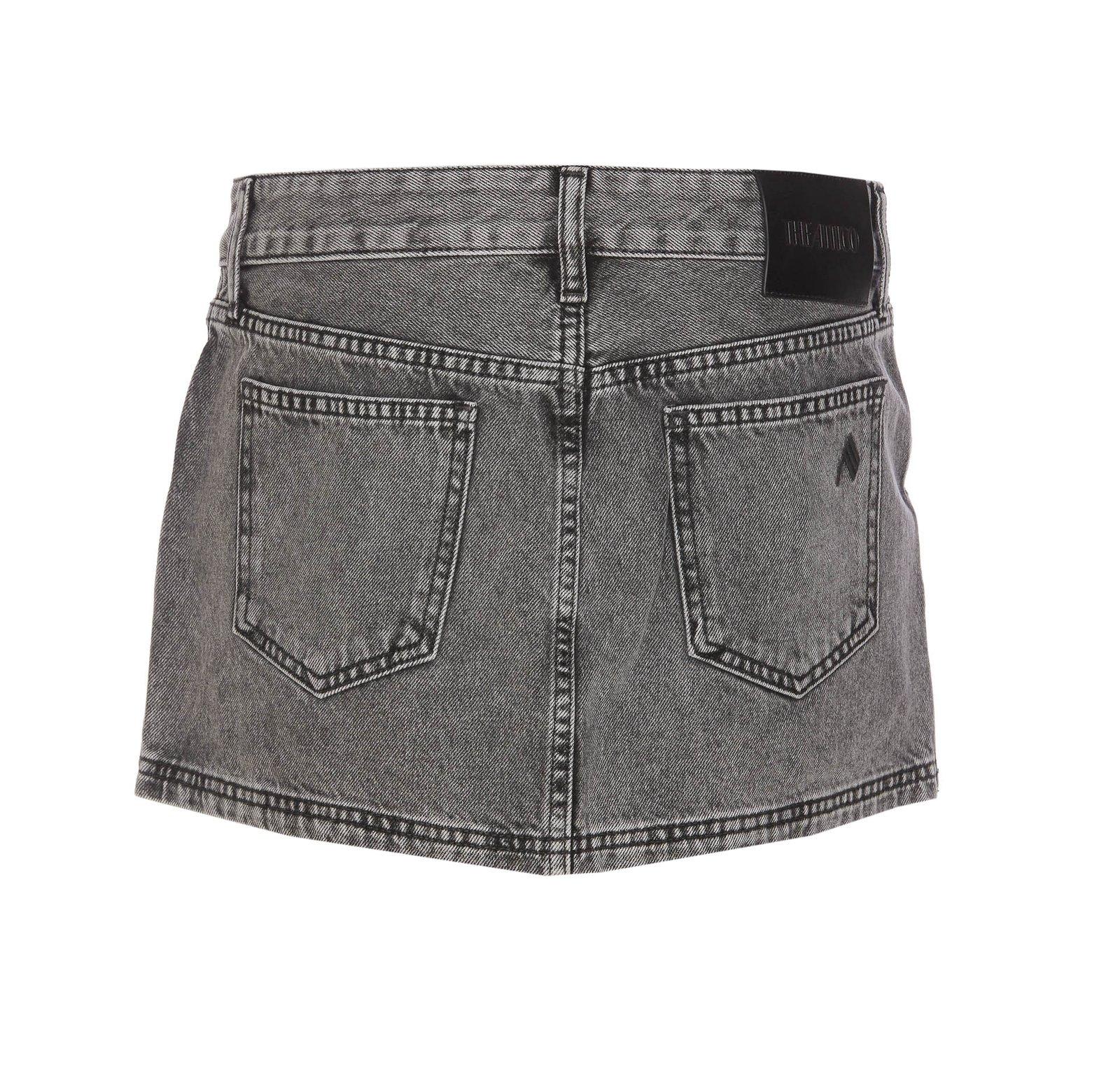 Attico Gray High-waisted Slim Fit Denim Mini Skirt In Black