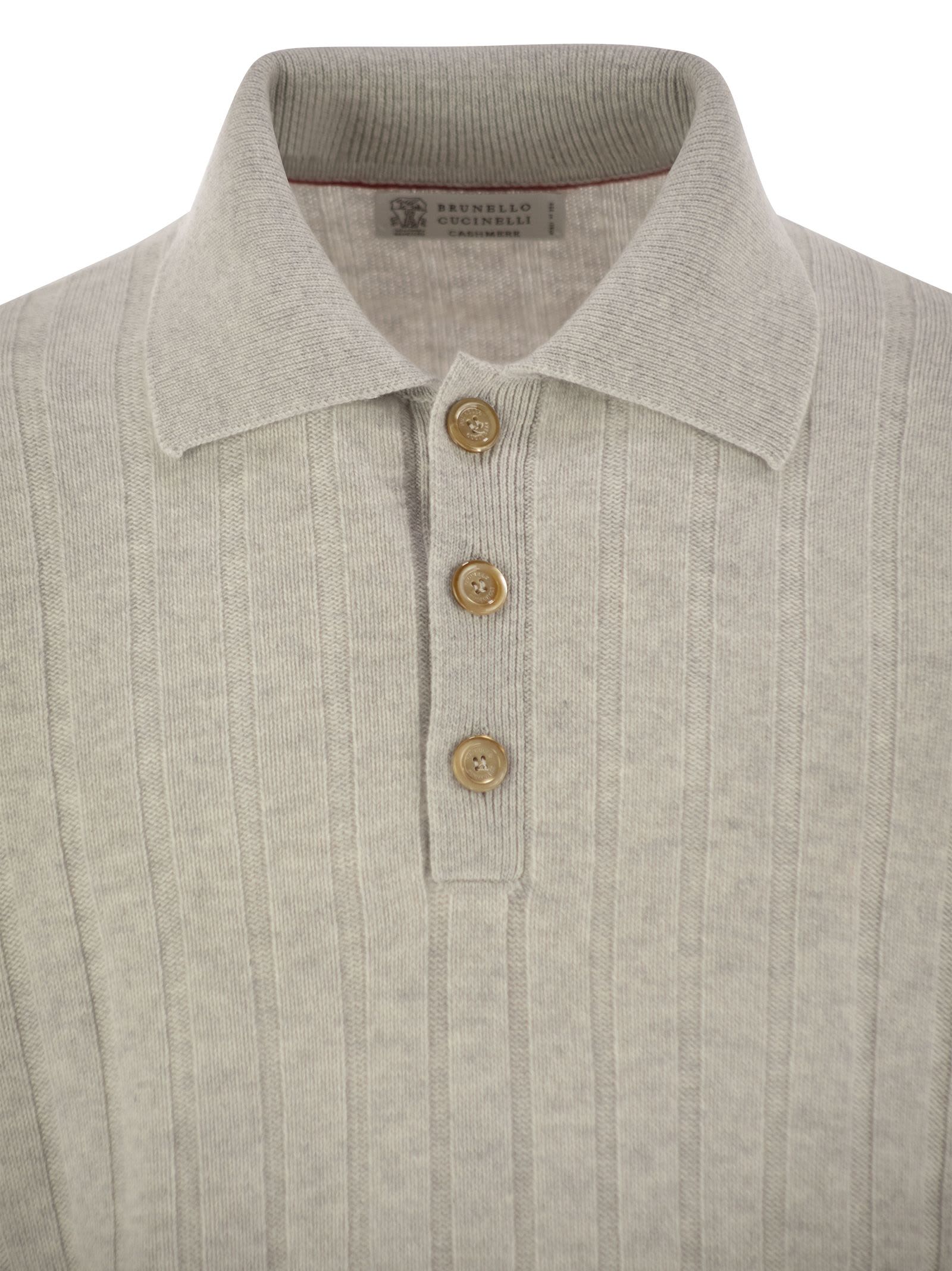 Shop Brunello Cucinelli Cashmere Knit Polo Shirt In Fog