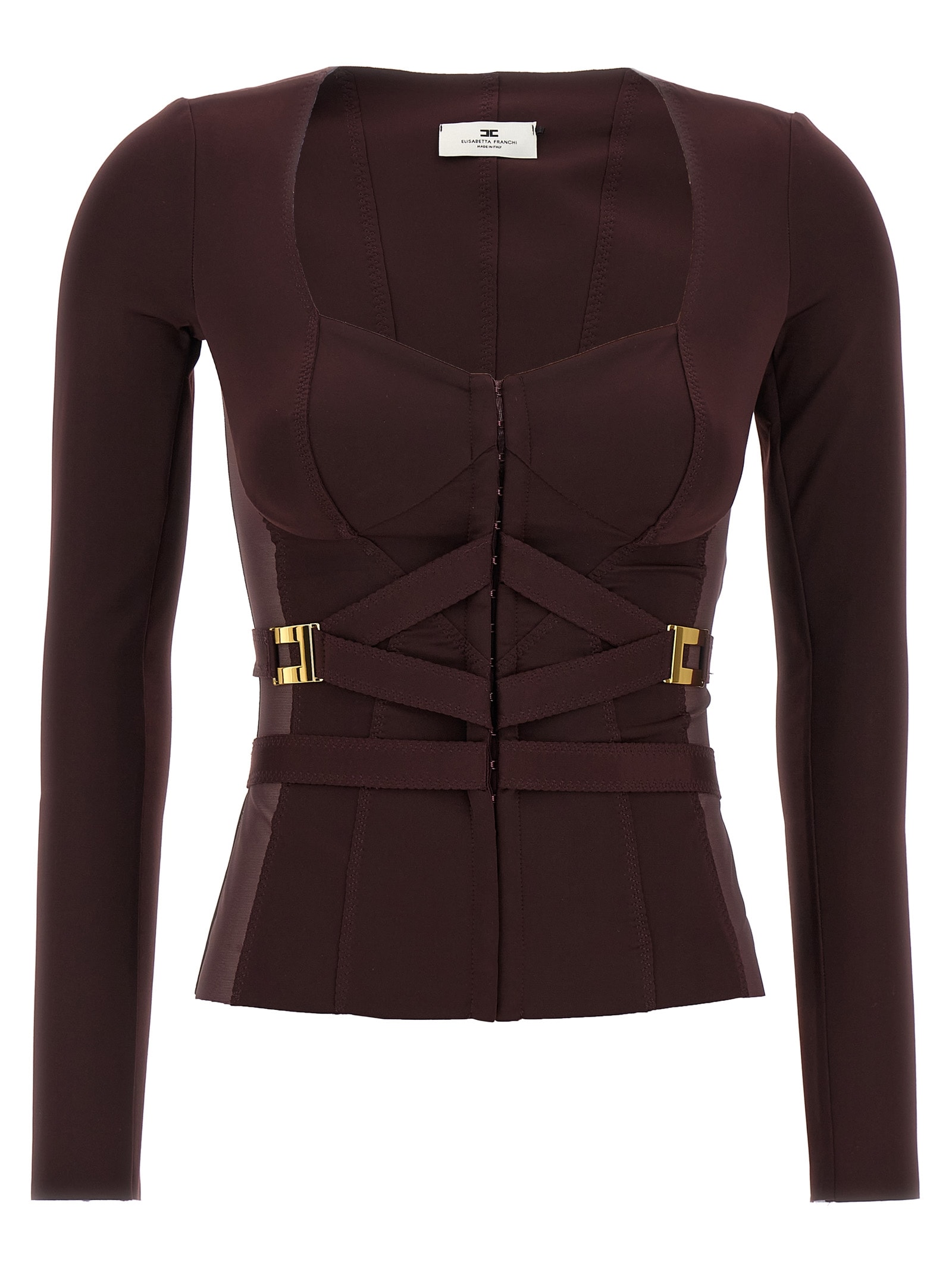 Elisabetta Franchi Bielastic Blazer With Sweetheart Neckline In Burgundy