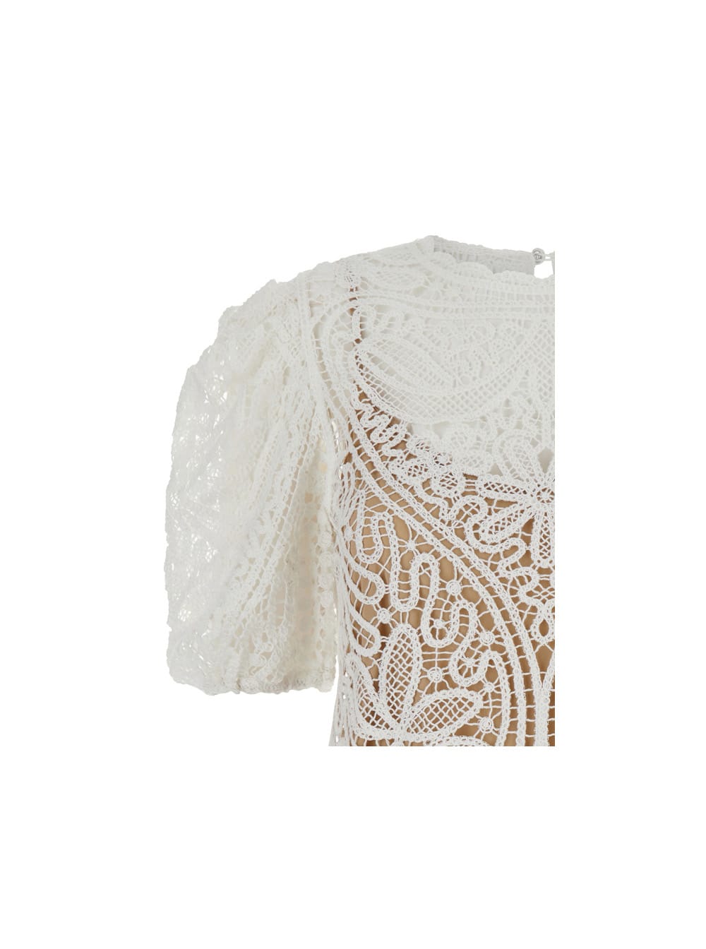 Shop Twinset White Balloon-sleeves Crochet Jumper In White Polyester In Bianco