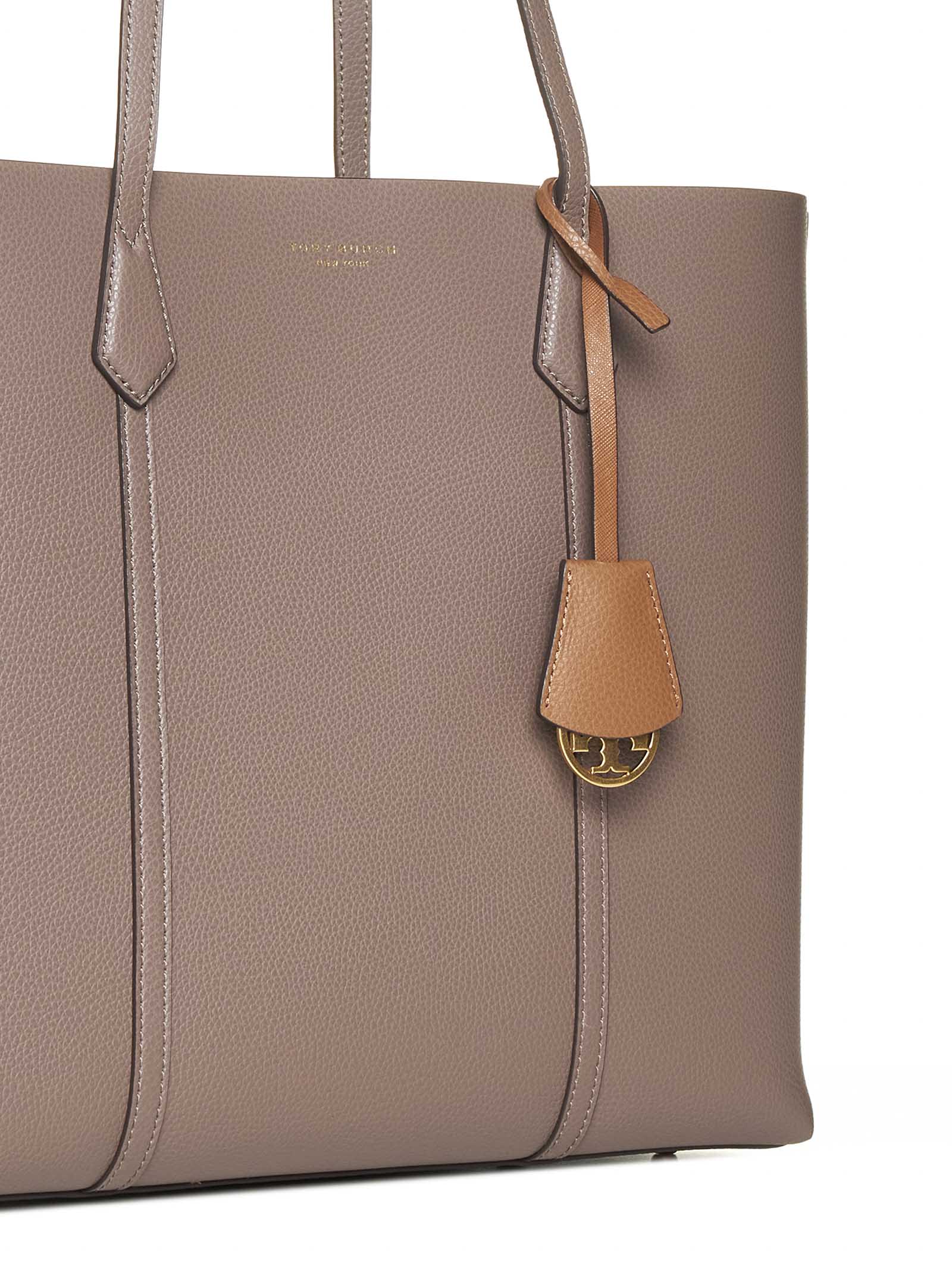 Tory Burch Perry Triple Compartment Leather Tote In Brown