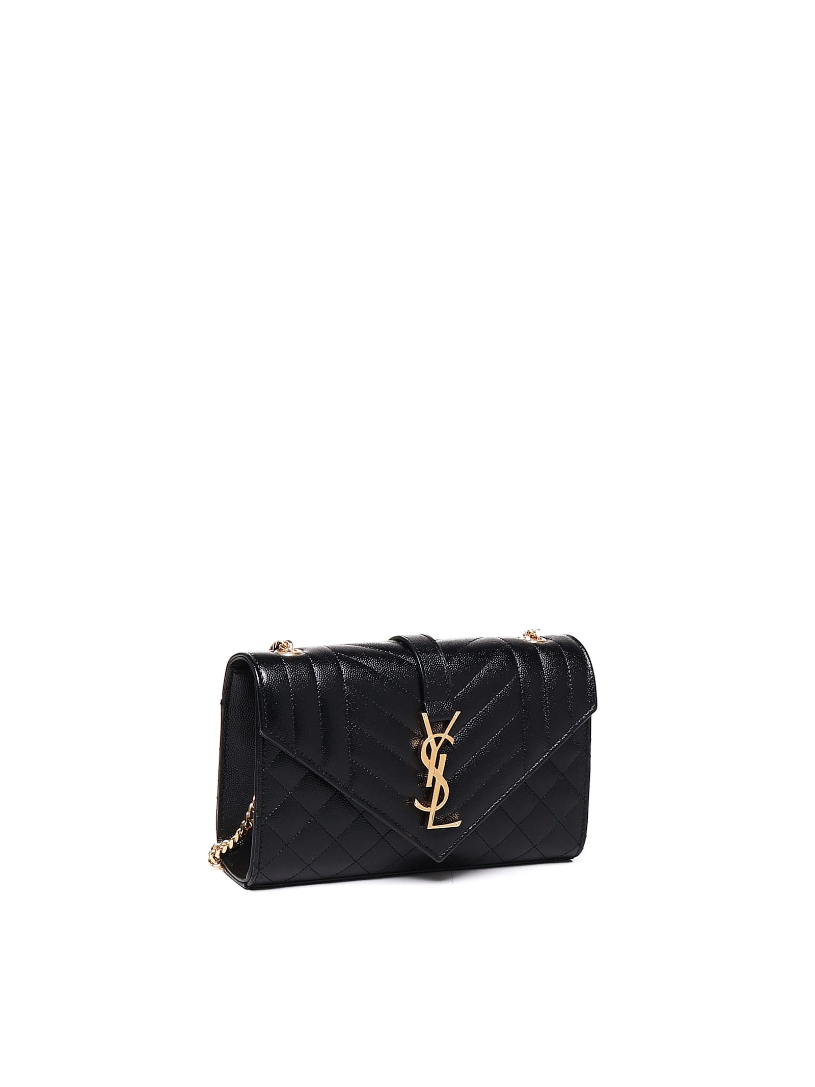 Shop Saint Laurent Envelope Lambskin Bag In Black