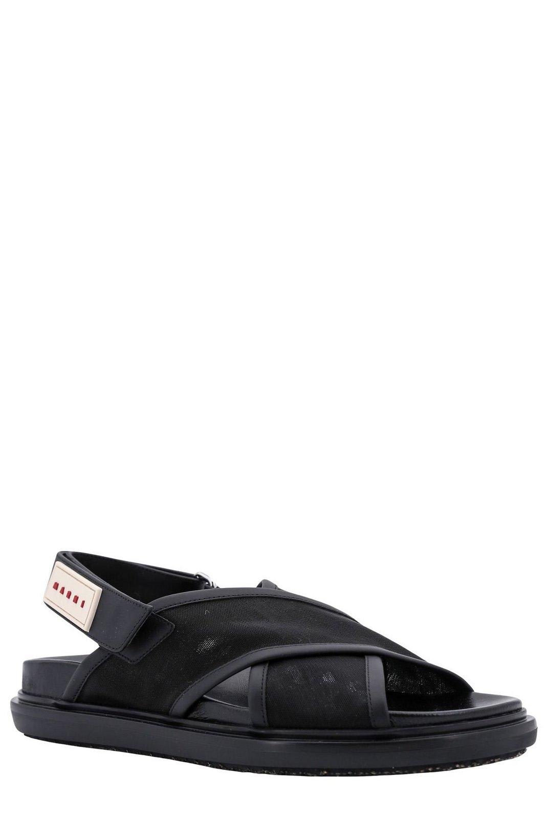 Shop Marni Logo Patch Crossover Sandals In Black