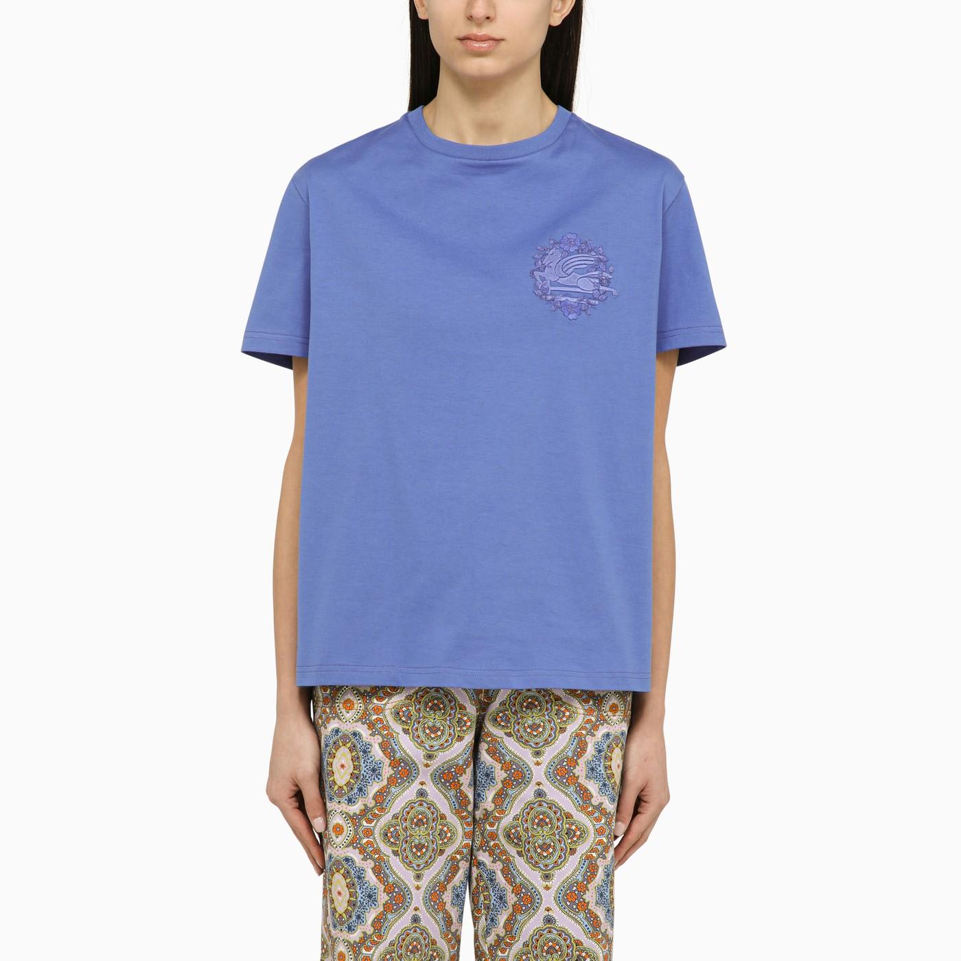 Shop Etro Cornflower-coloured Crew-neck T-shirt With Logo In Cotton