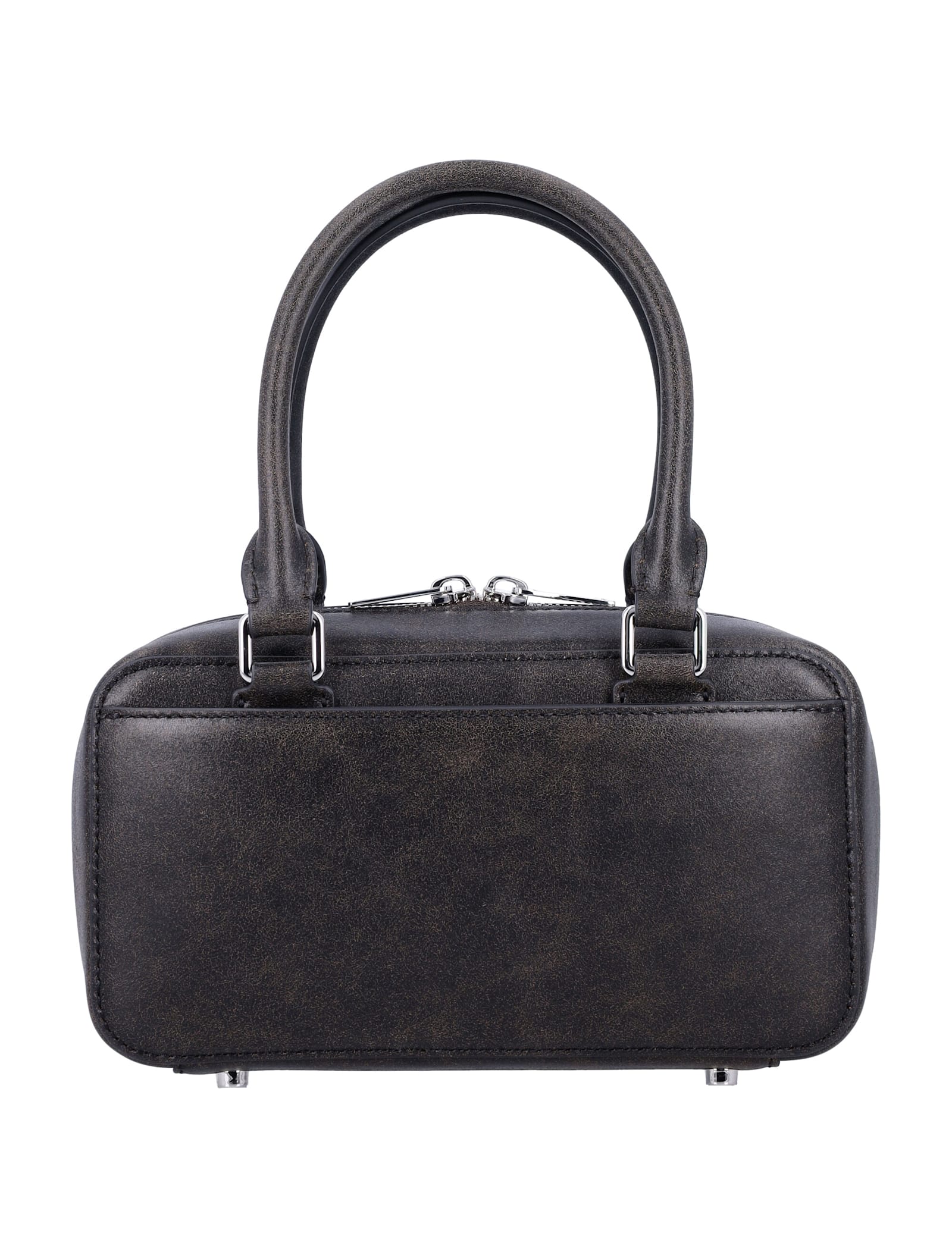 Shop Self-portrait Distressed Leather Mini Tote Bag In Black