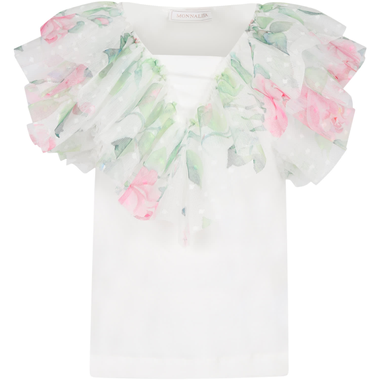 Monnalisa White T-shirt For Girl With Tulle