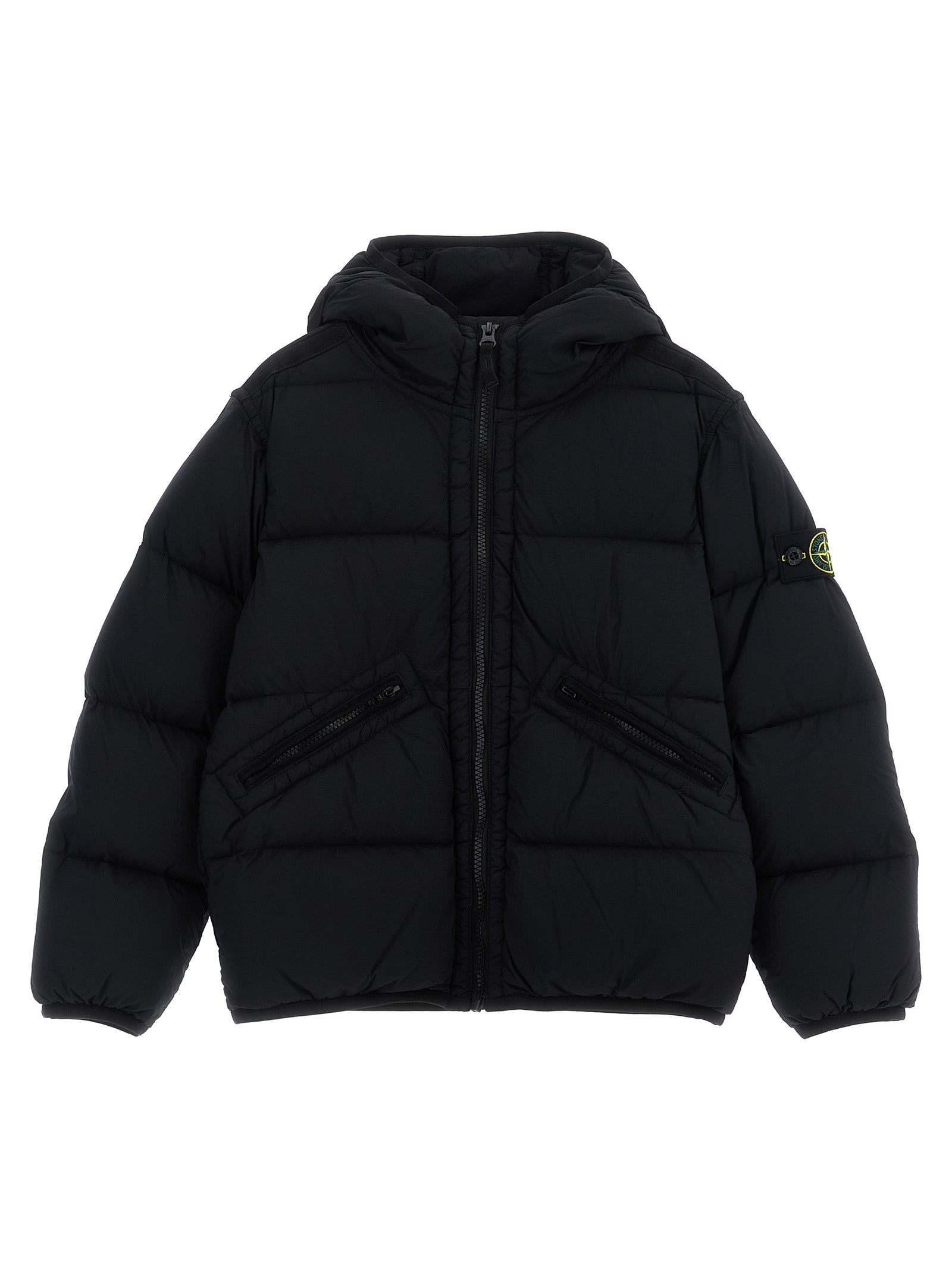 Stone Island Hooded Cotton Jacket In Black