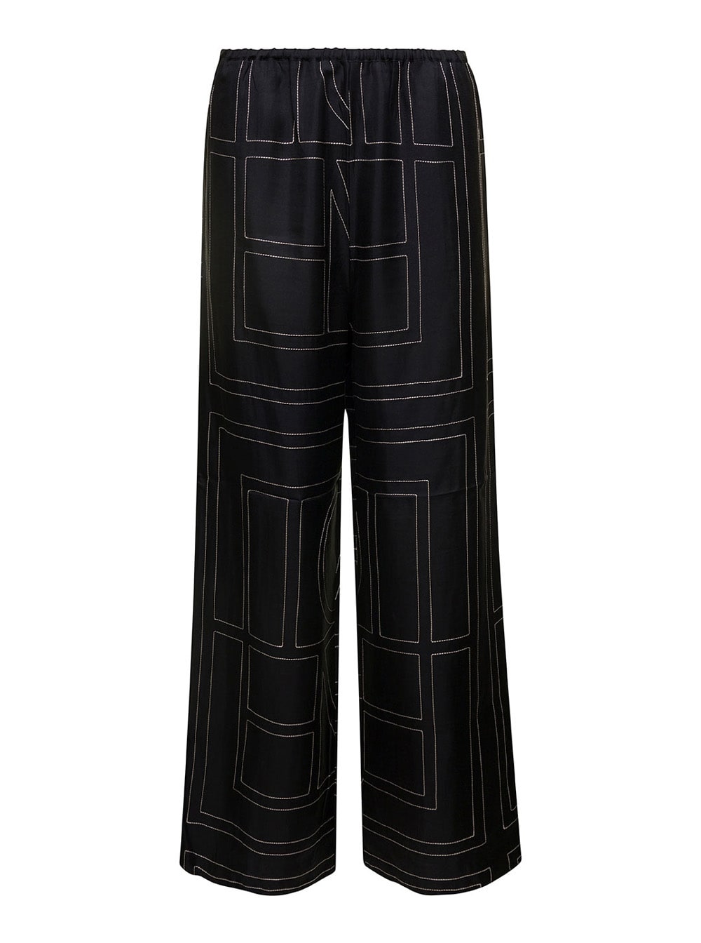 Totême Black Loose Pants With Monogram Print In Silk Woman