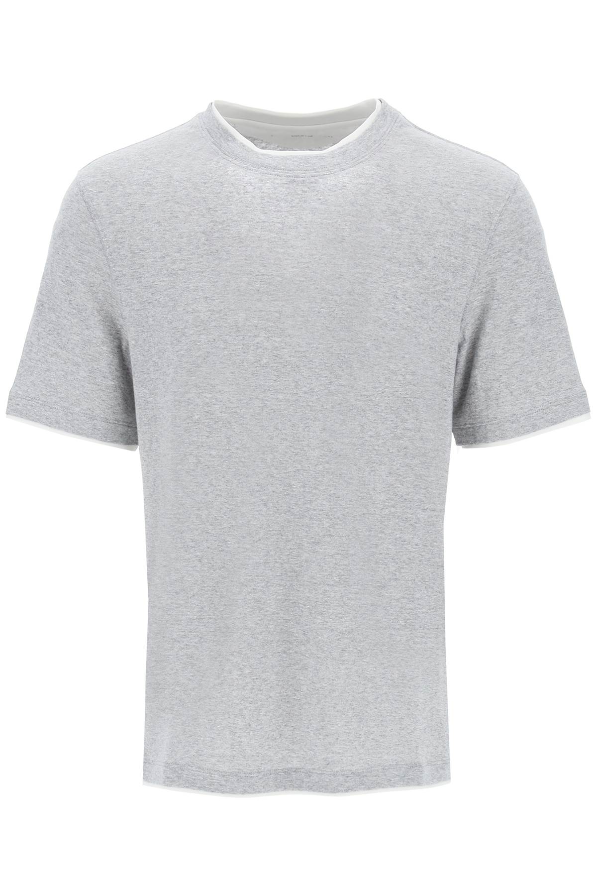 Shop Brunello Cucinelli Overlapped-effect T-shirt In Linen And Cotton In Grigio Medio Off White (grey)