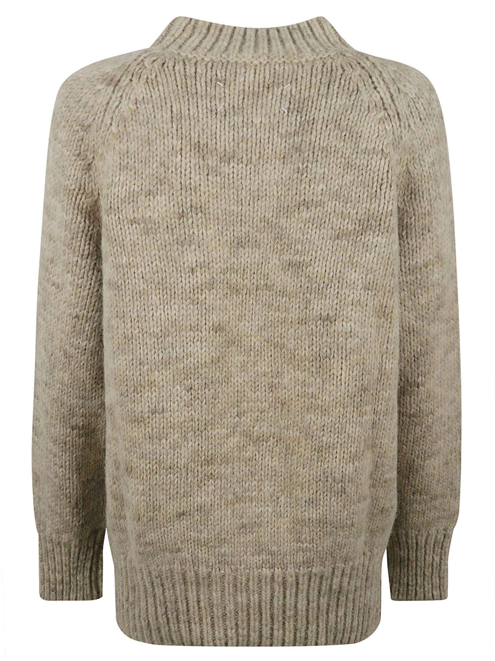 Shop Maison Margiela Rib Trim Knitted Sweater In Military Green