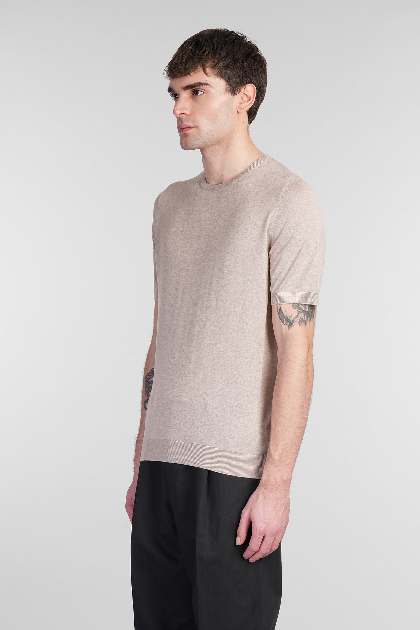 TAGLIATORE JOSH T-SHIRT IN TAUPE SILK