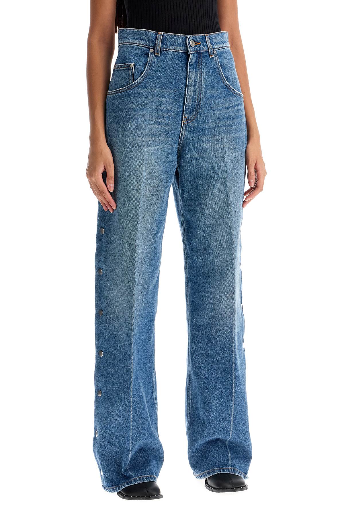 Shop Stella Mccartney Buttoned Ripped Jeans With Sl In Vintage Blue Denim (blue)