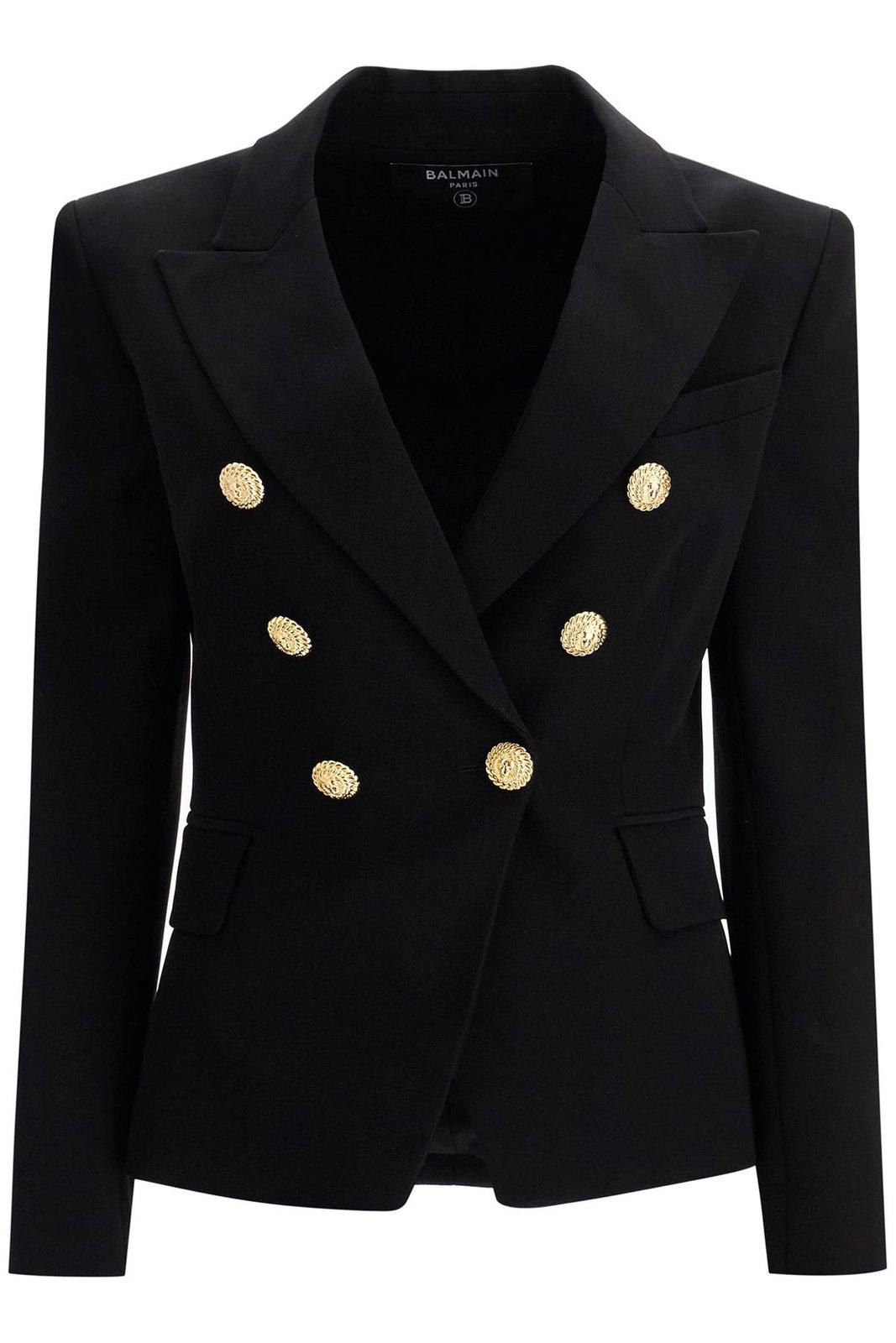 Shop Balmain Double Breasted Blazer In Black