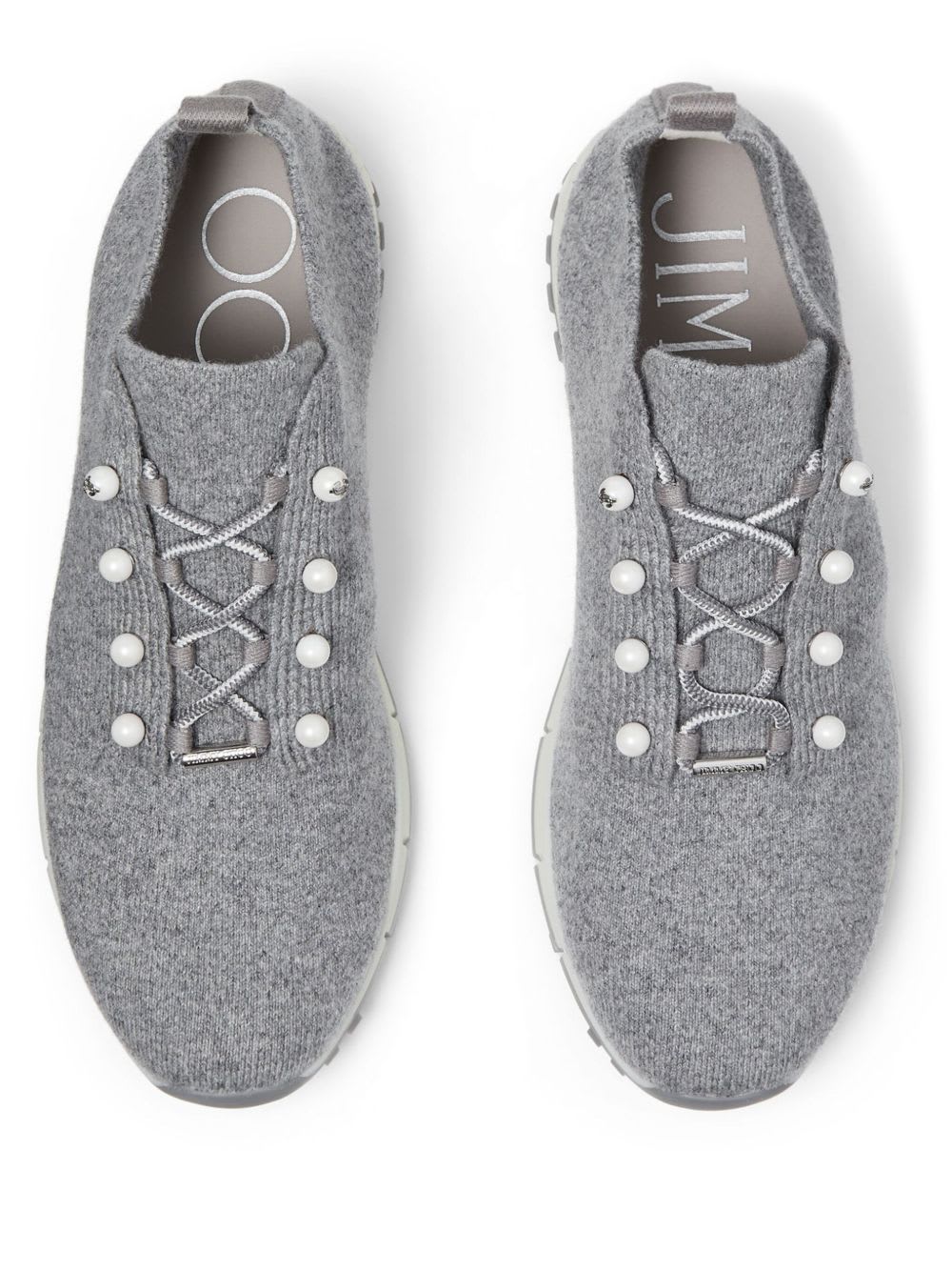 Jimmy Choo Veles Cotton Knit Pearly Stud Sneakers In Gray