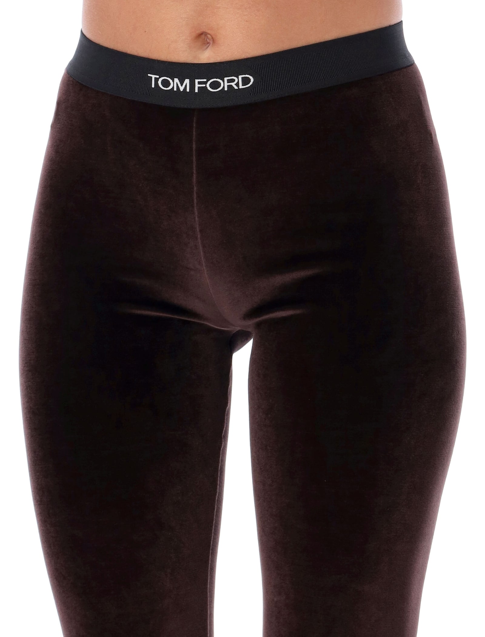 Shop Tom Ford Branded Leggings In Chocolate