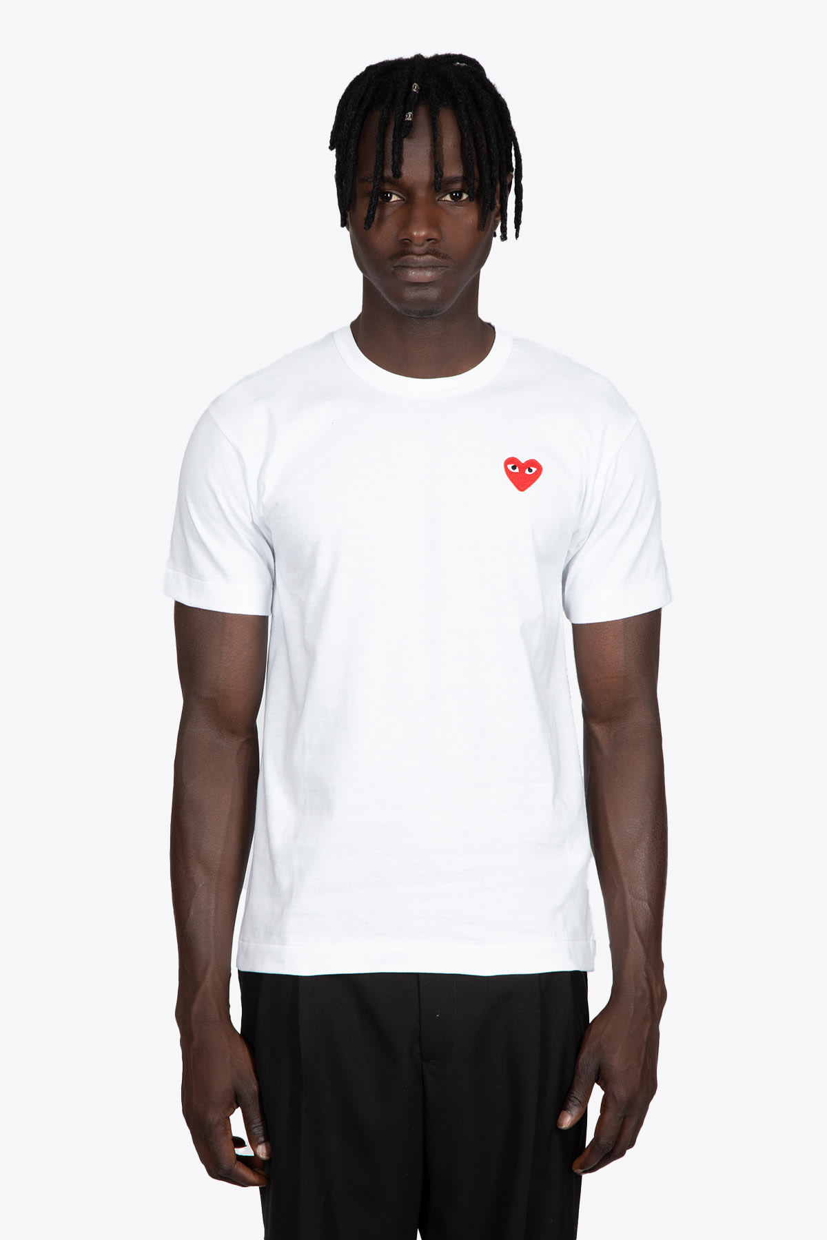 Comme des Garçons Play Men S T-shirt Knit White cotton t-shirt with big heart patch