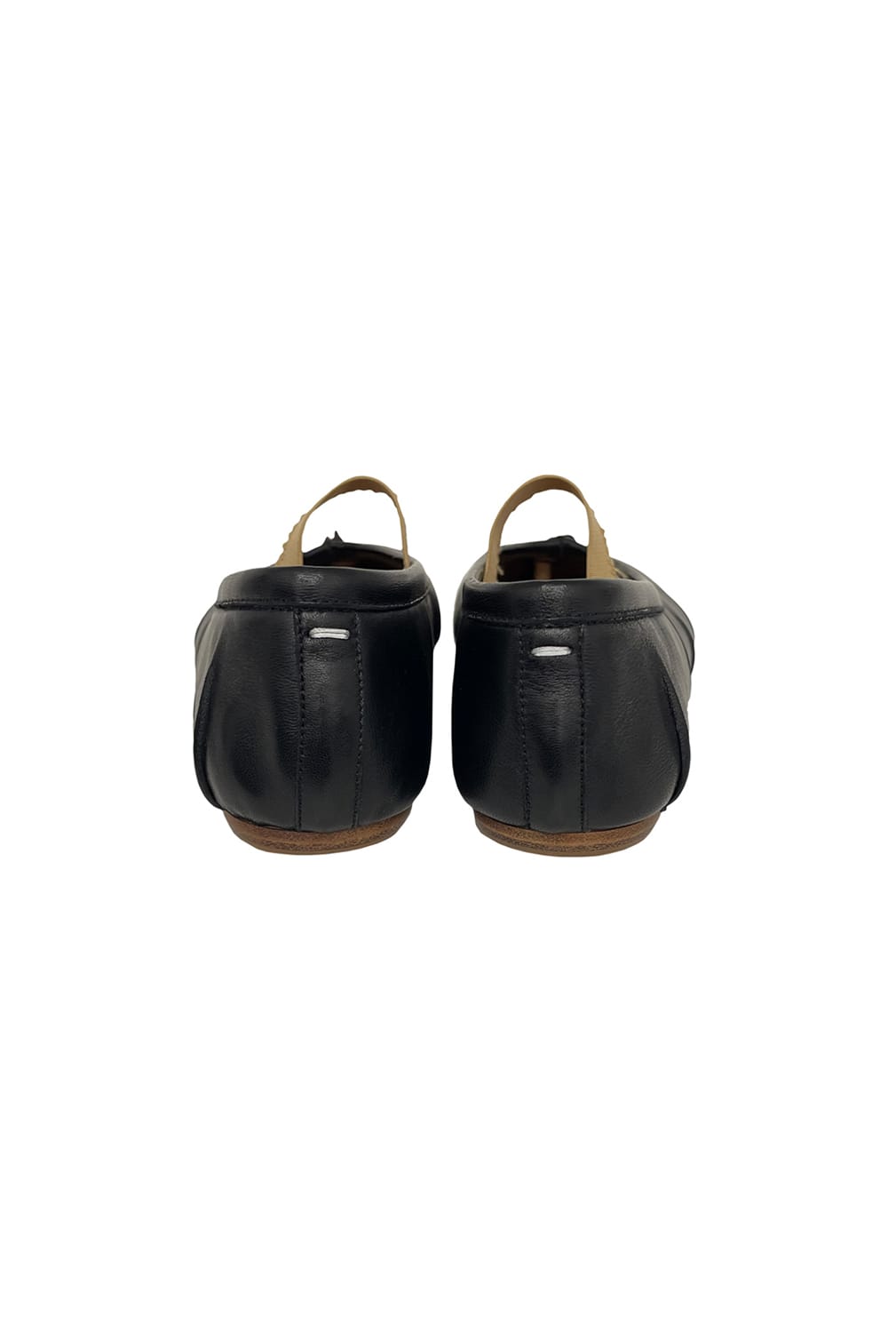 Maison Margiela Black Leather Flats With Elegant Elastic Strap In Black