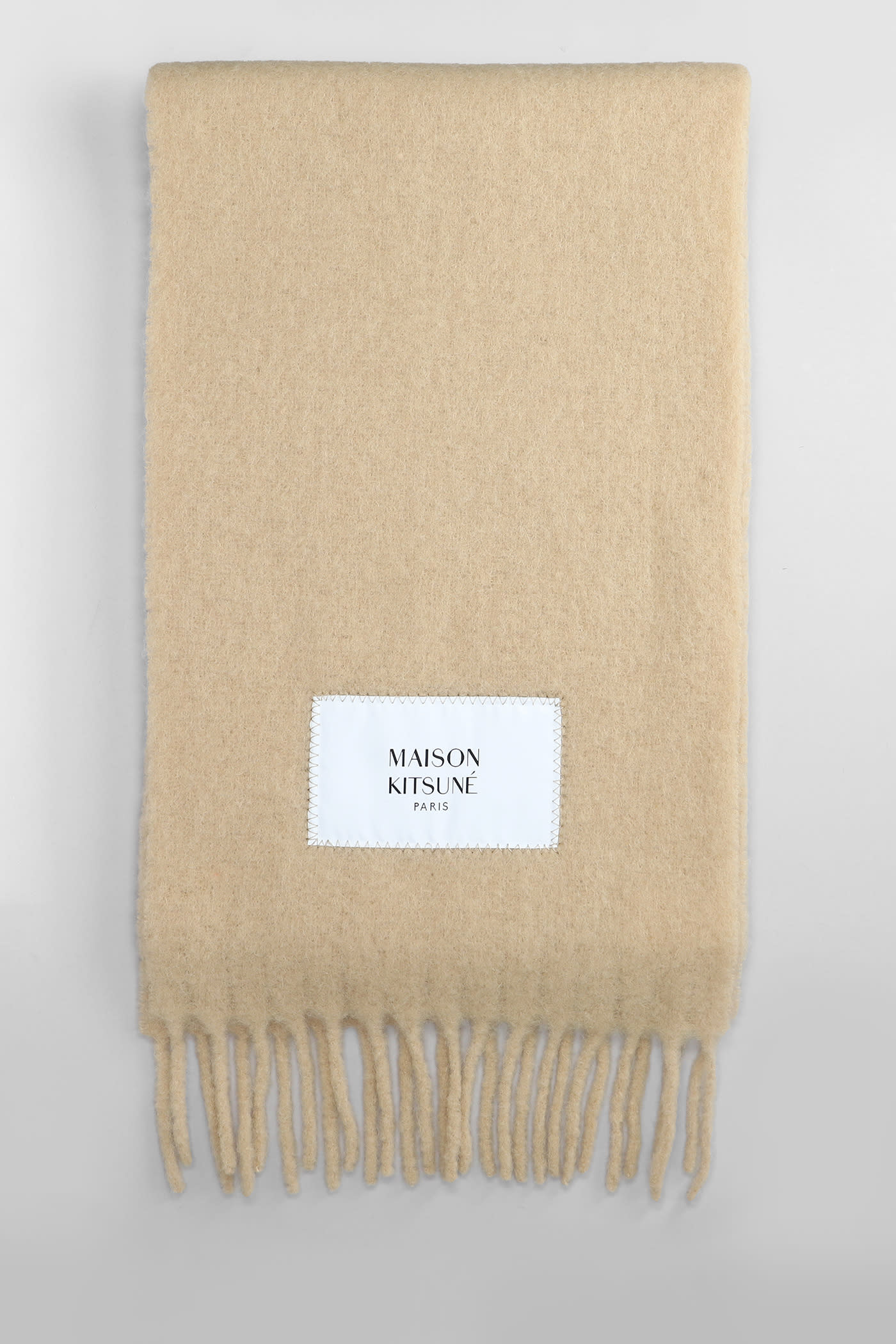 Shop Maison Kitsuné Scarve In Beige Wool