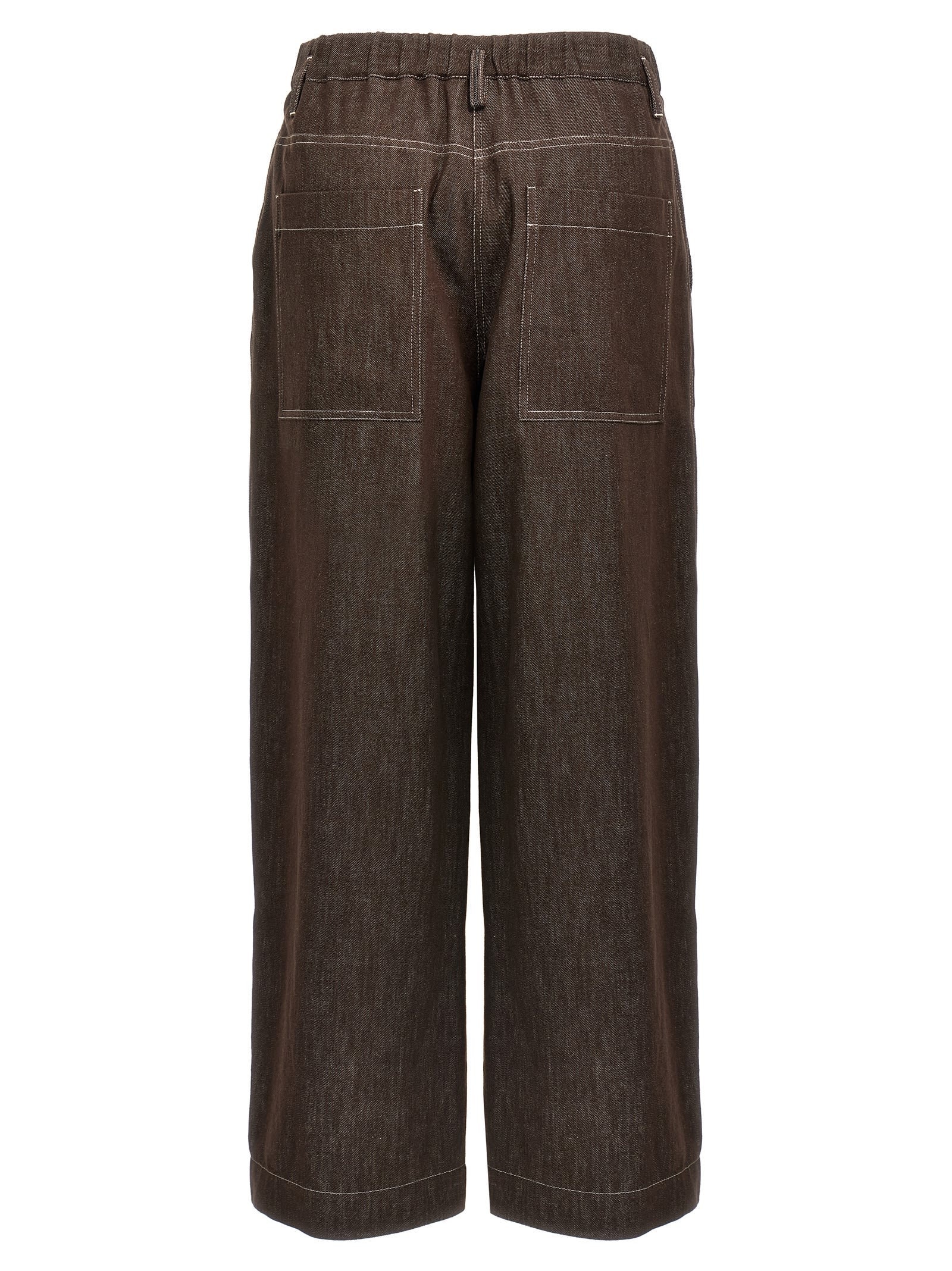 Brunello Cucinelli Cotton Denim Trousers With Back Pockets In Brown