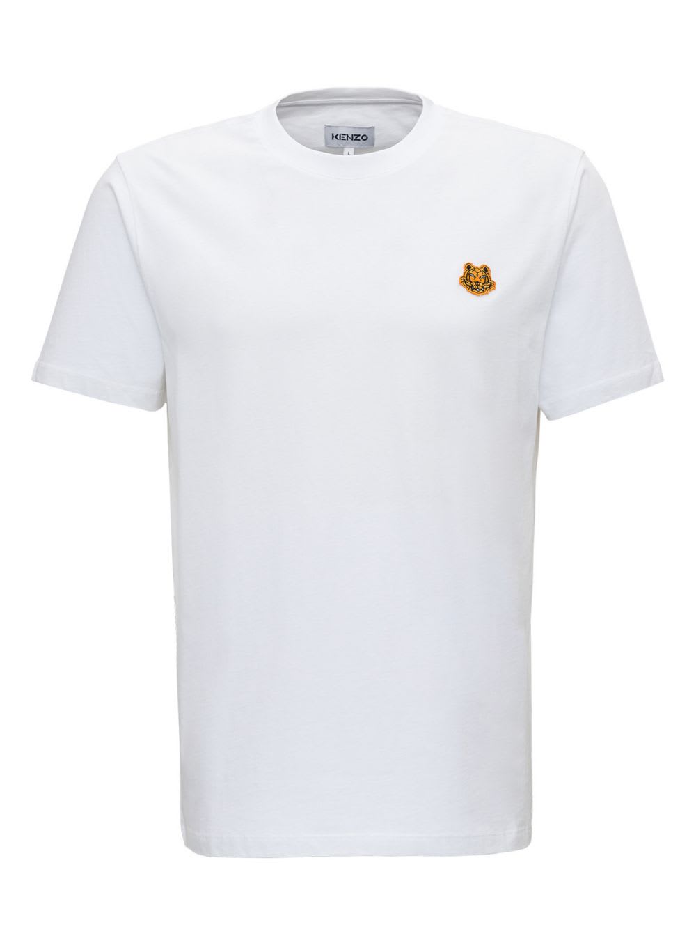 Kenzo White Cotton T-shirt With Logo Patch