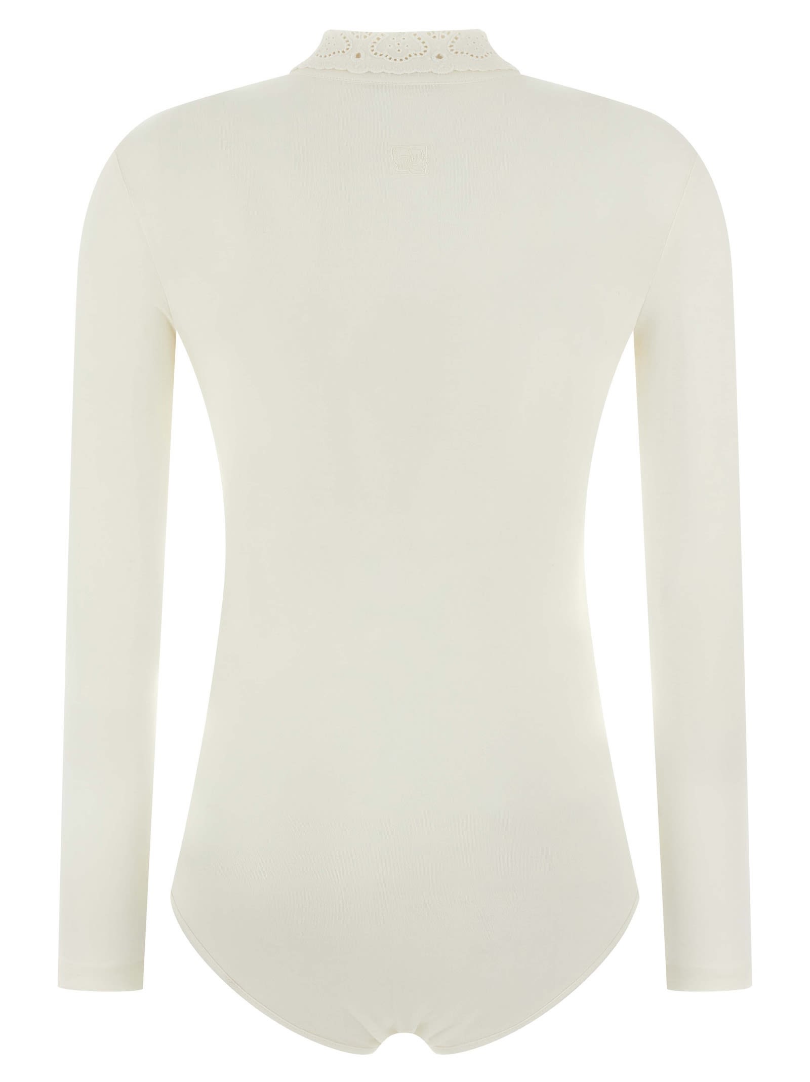 Magda Butrym Long-sleeve Tricot Polo Bodysuit In White