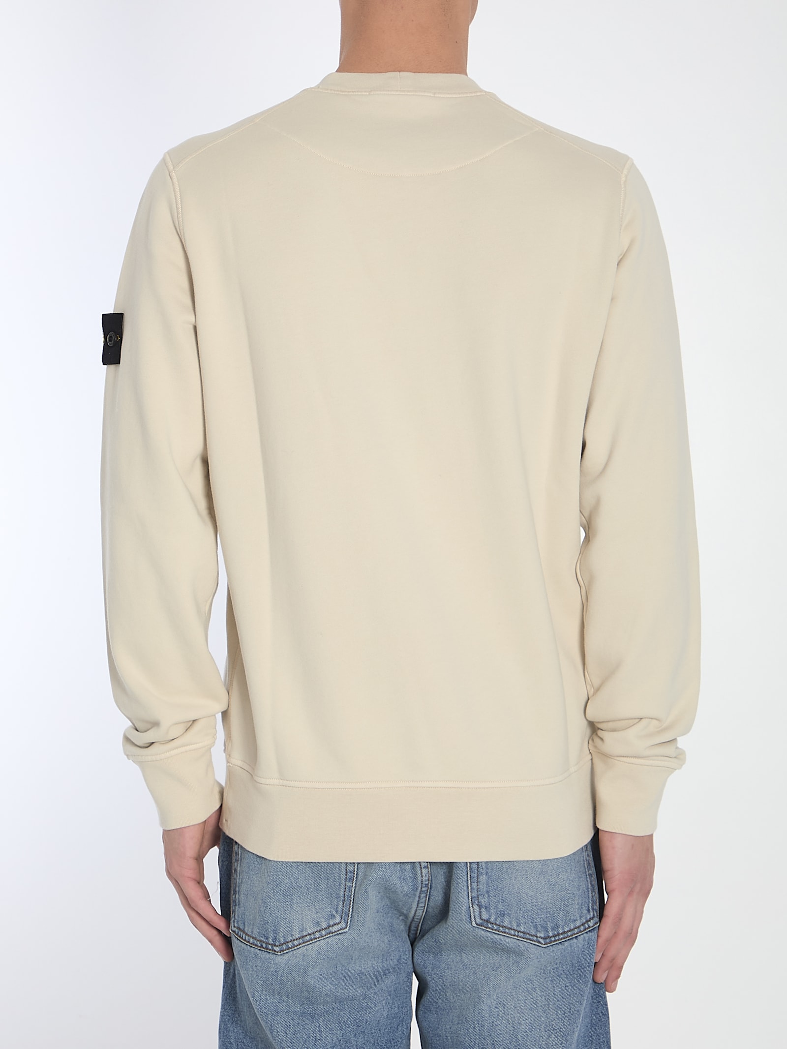 Stone Island Crew Neck Wool Sweater With Reverse Stitch Details Clothing In Sabbia