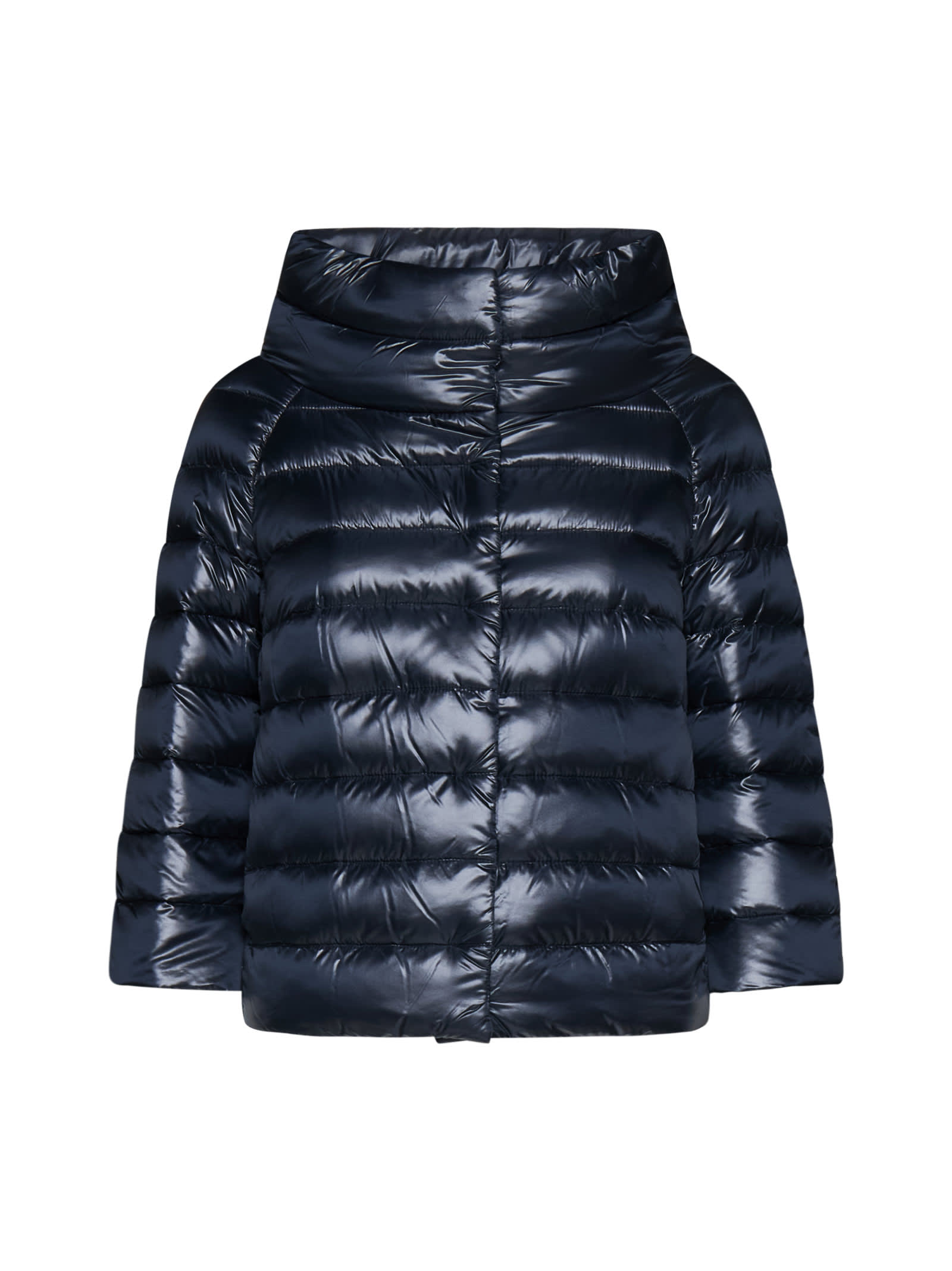 Herno Sofia Nylon Cape In Blu Navy