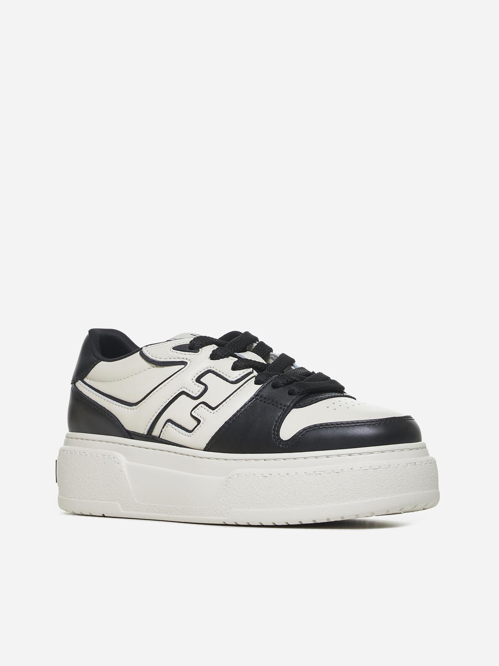 Shop Fendi Match Leather Platform Sneakers In Black