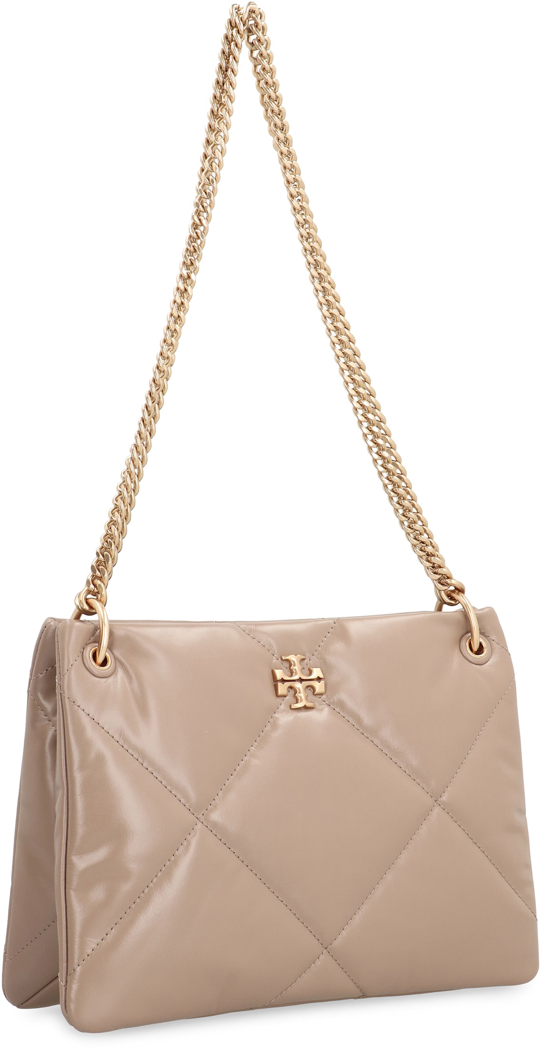 Shop Tory Burch Kira Leather Shoulder Bag In Taupe