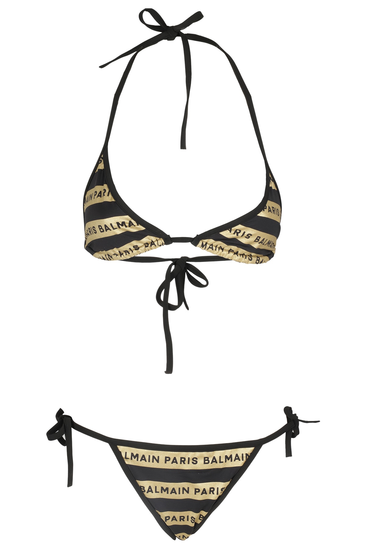 Balmain Logo-tape Striped Bikini In Black Gol