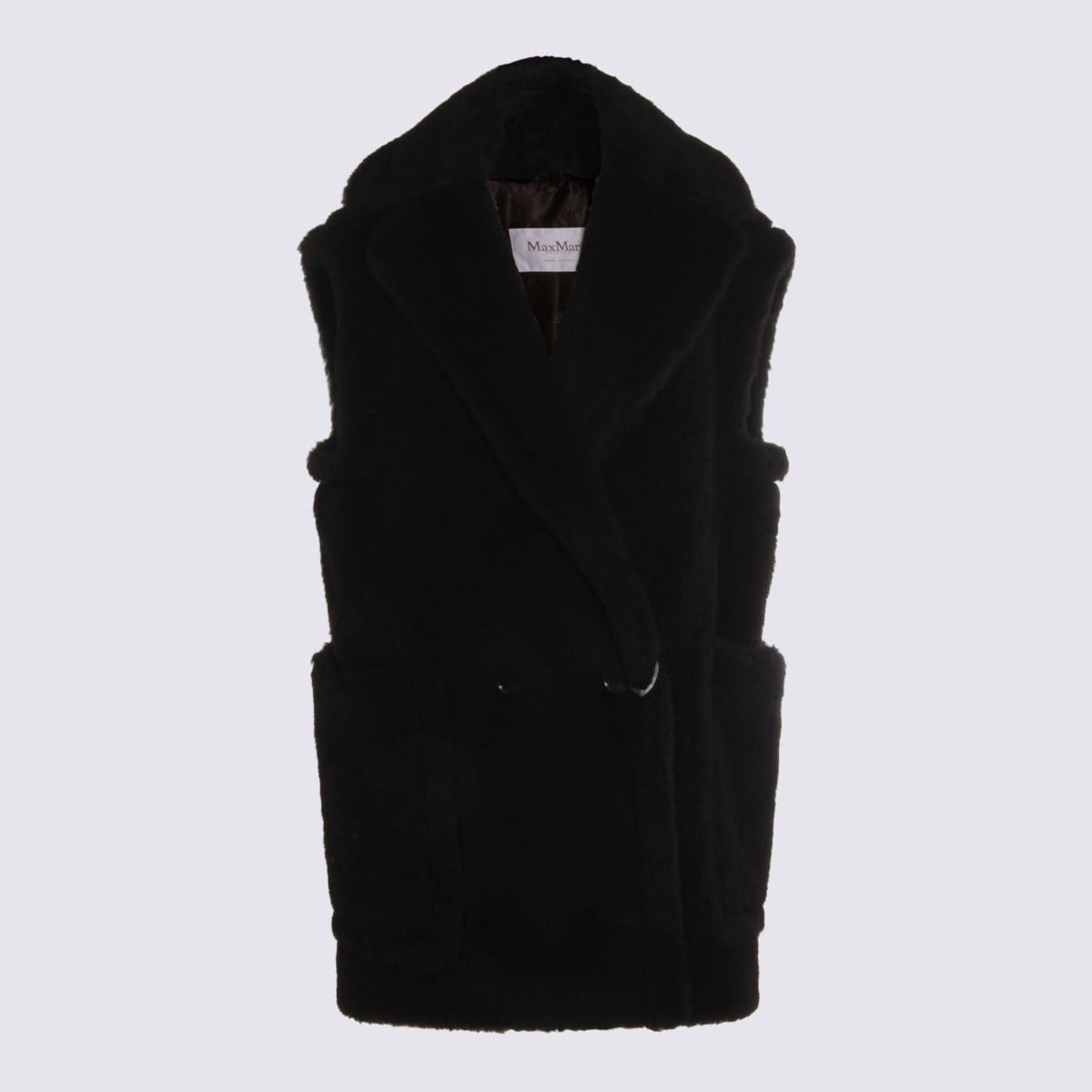 Max Mara Double-breasted Sleeveless Faux Fur Jacket In Black