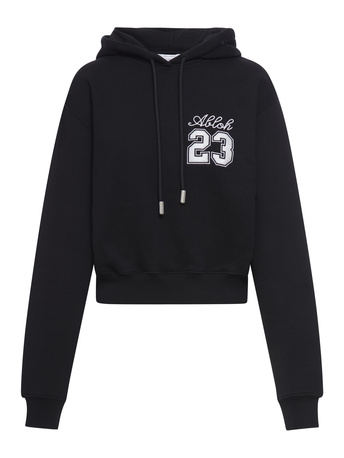 Shop Off-white Ow 23 Embr Cropped Hoodie In Black White