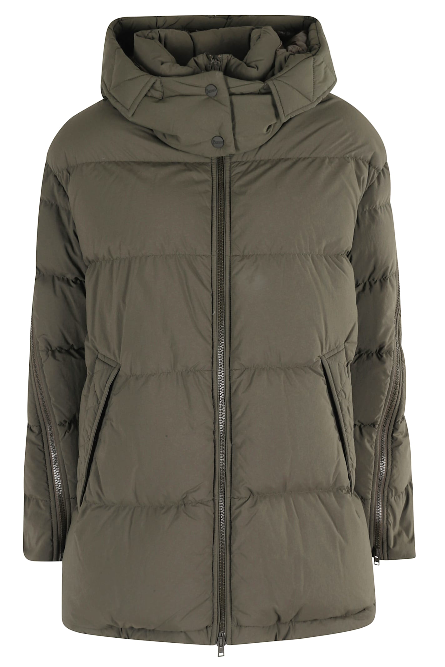 Herno Military Green Down Jacket With Removable Hood In Green