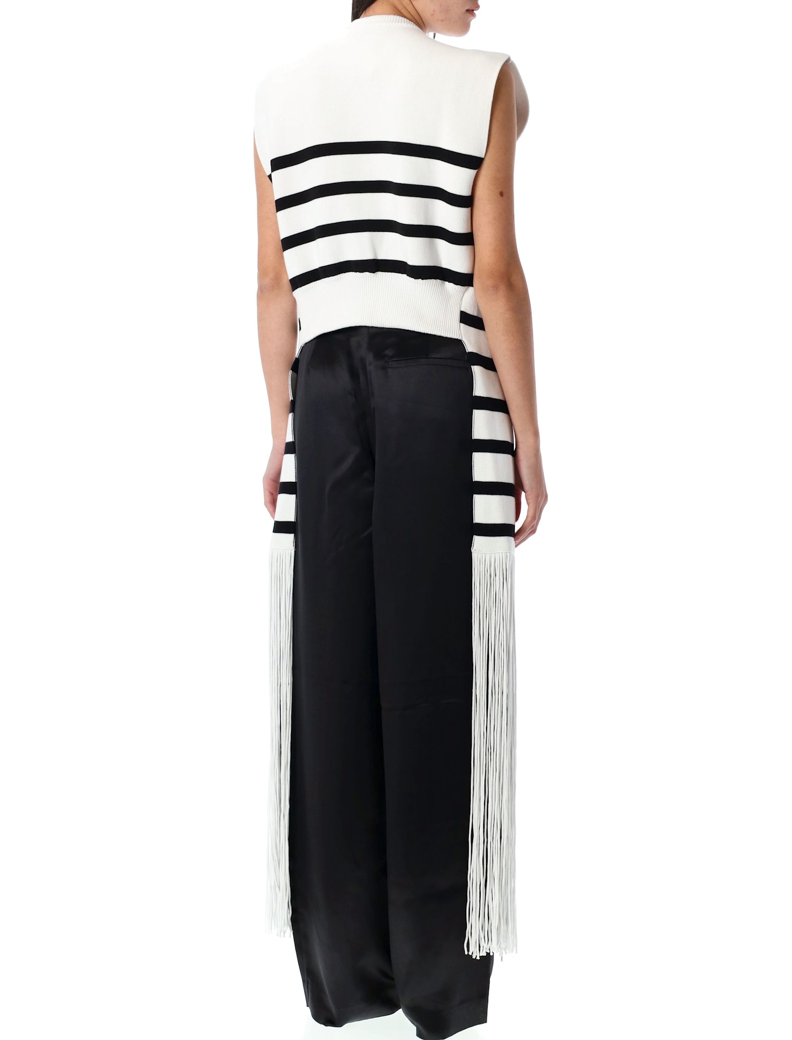 Jean Paul Gaultier Ribbed Cotton Top Fringe Detail In White