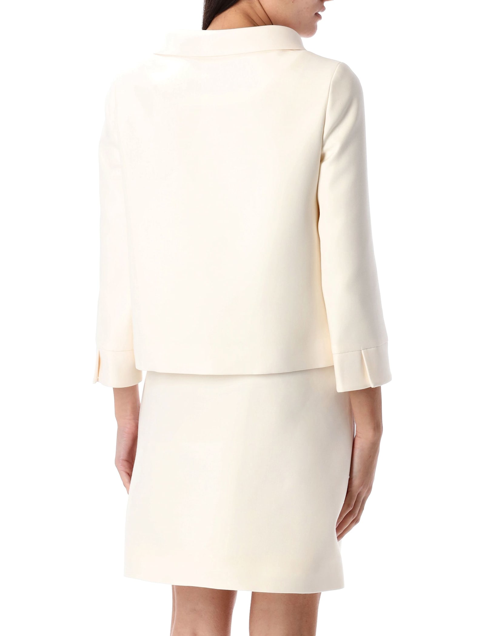 Valentino Garavani White Jacket With Spread Collar And Front Jewel Button In Wool And Silk Woman In Avorio