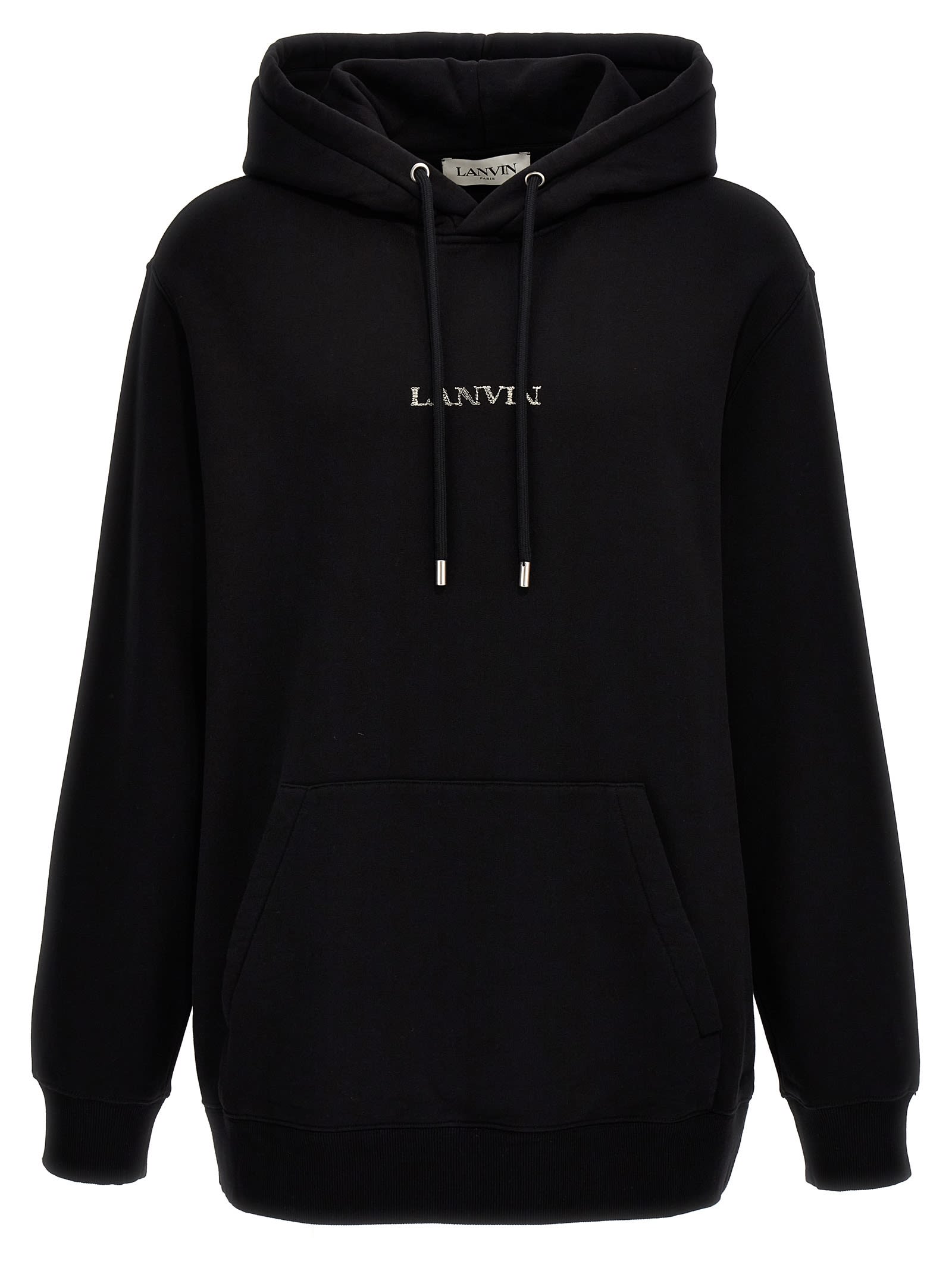 Shop Lanvin Logo Embroidery Hoodie In Black