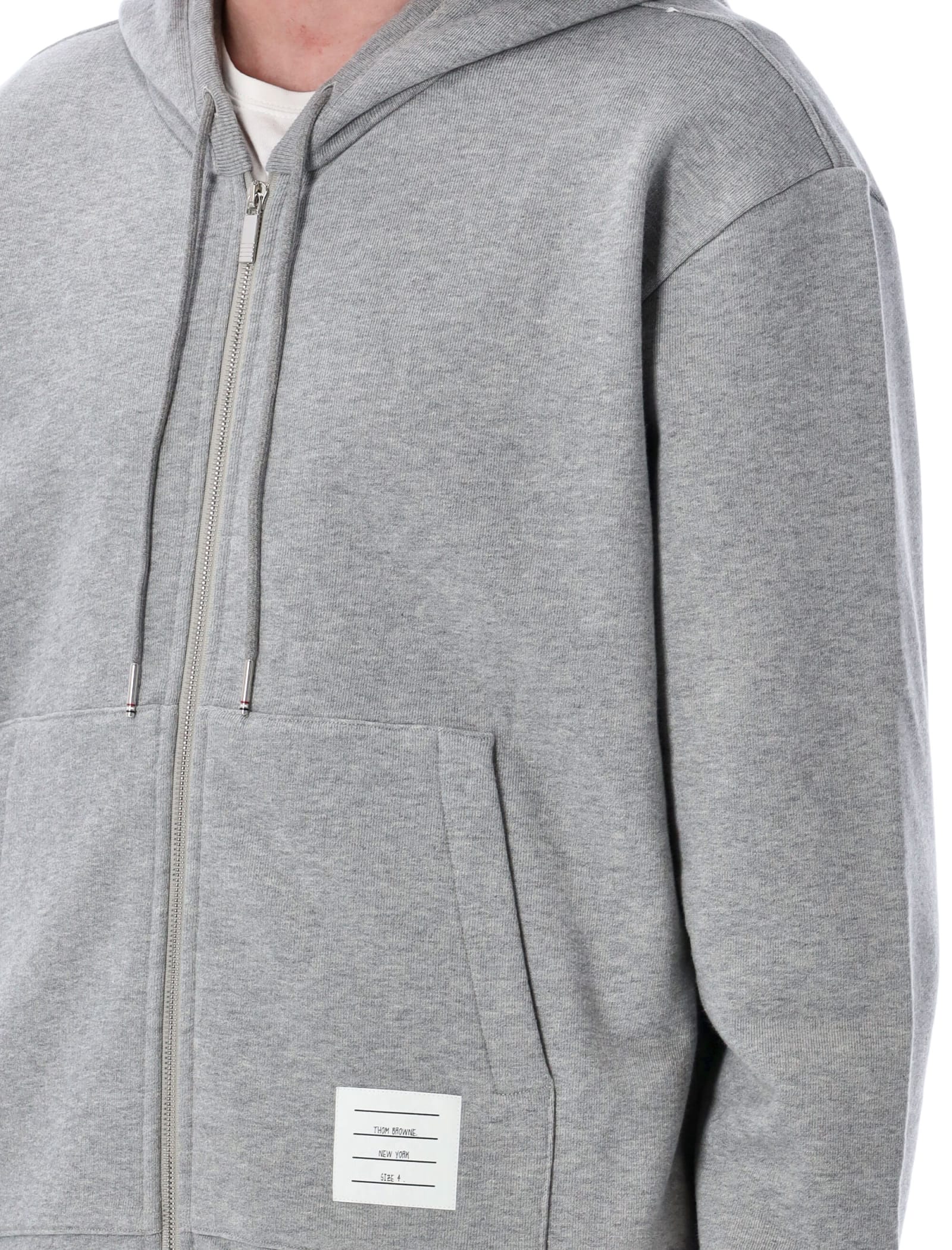 Shop Thom Browne Hooded Zip-up Pullover In Lt Grey
