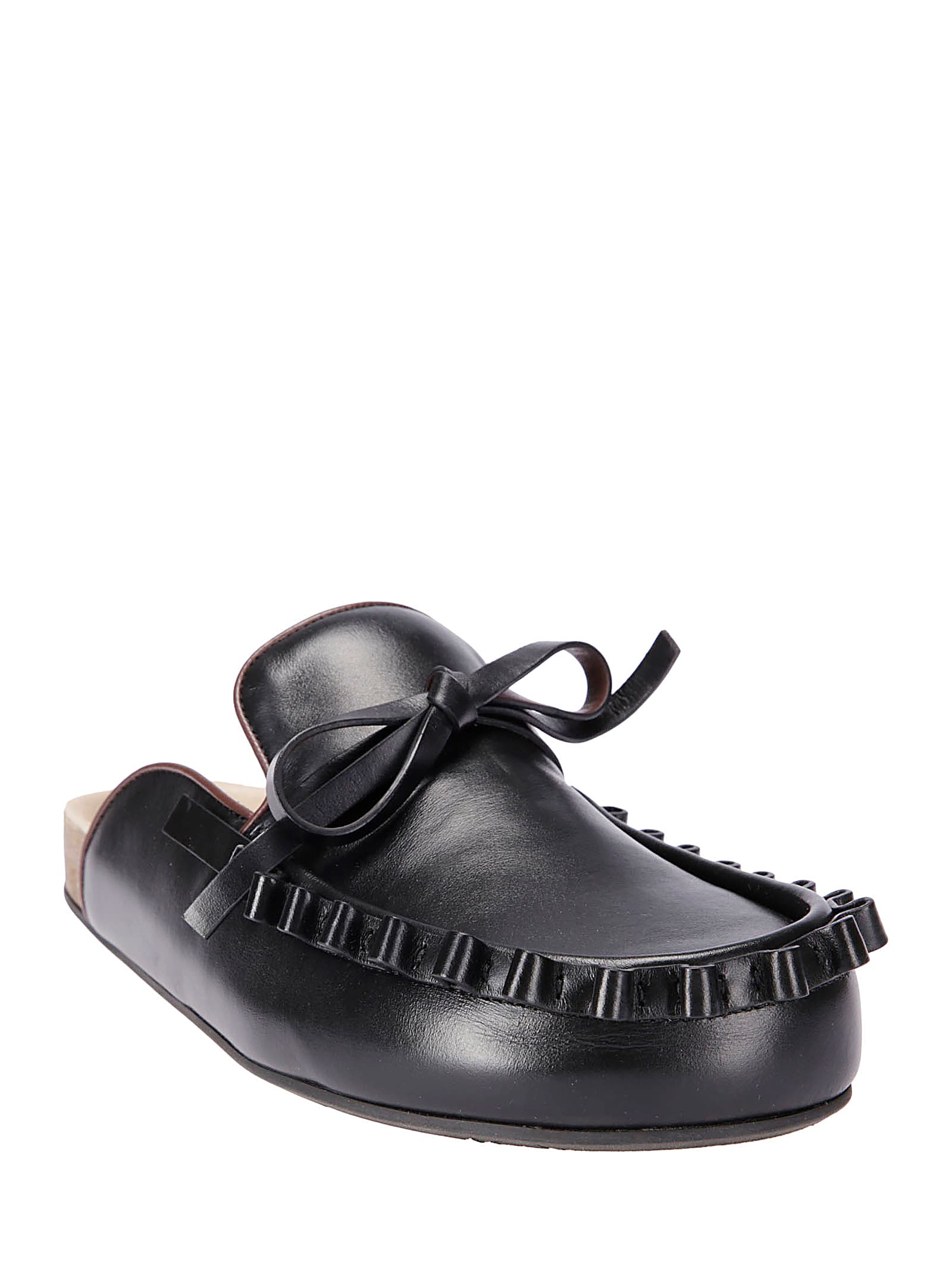 Jw Anderson Ruffle Loafer Leather Mules In Black