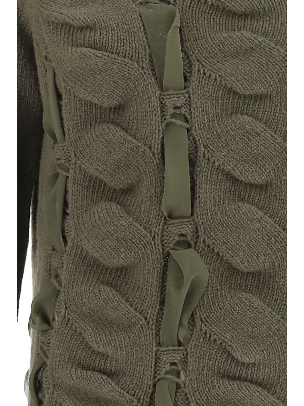 Shop Blumarine Off-shoulder Ruffled Detail Knitted Top In Dark Olive