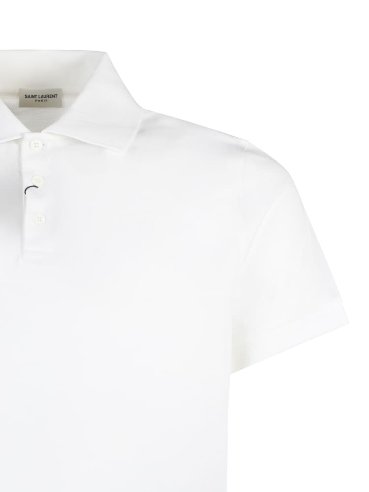 Shop Saint Laurent Short-sleeved Cotton Polo Shirt In White