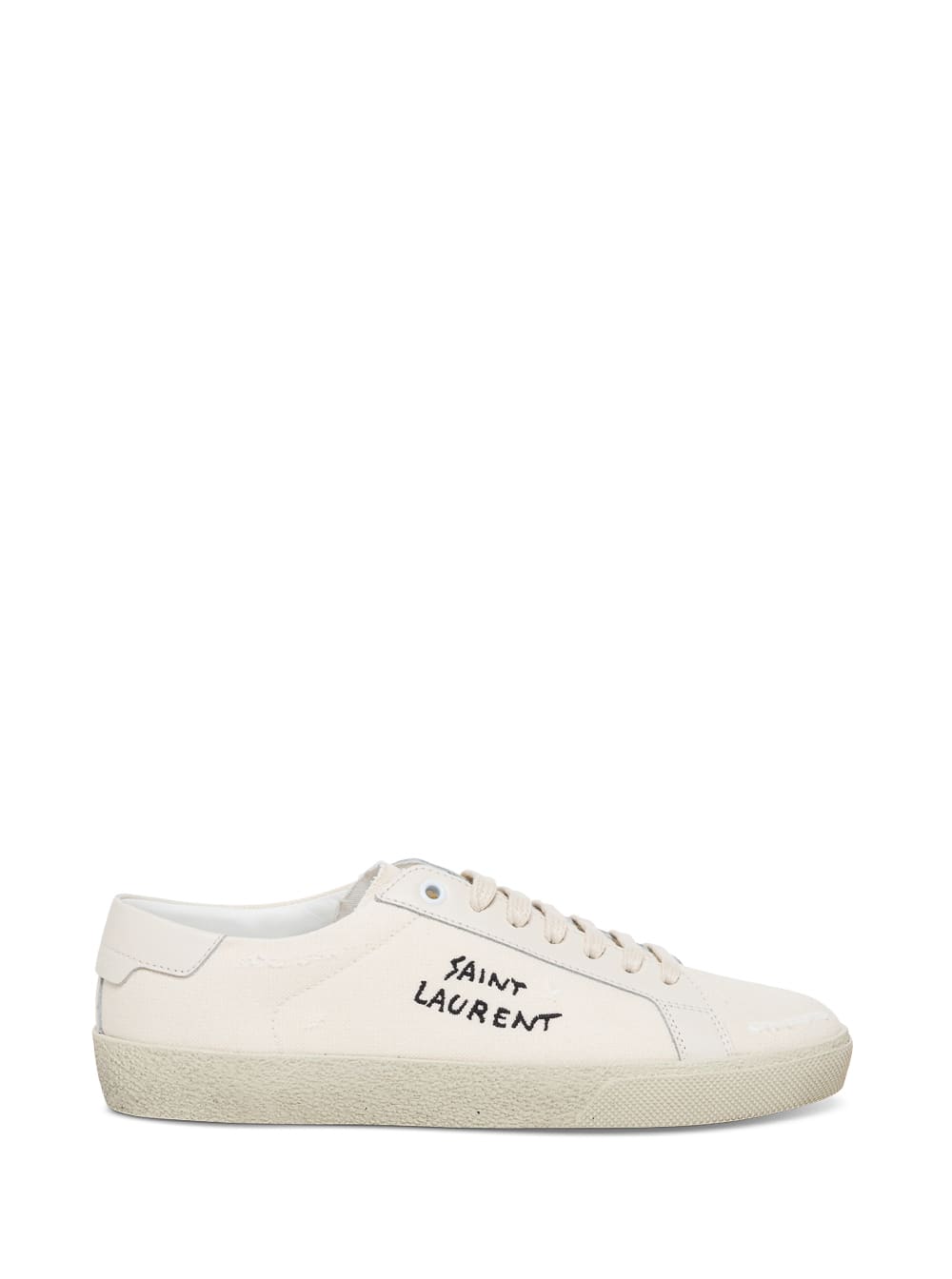Sl / 06 Signature White Leather And Cotton Sneakers Saint Laurent Woman