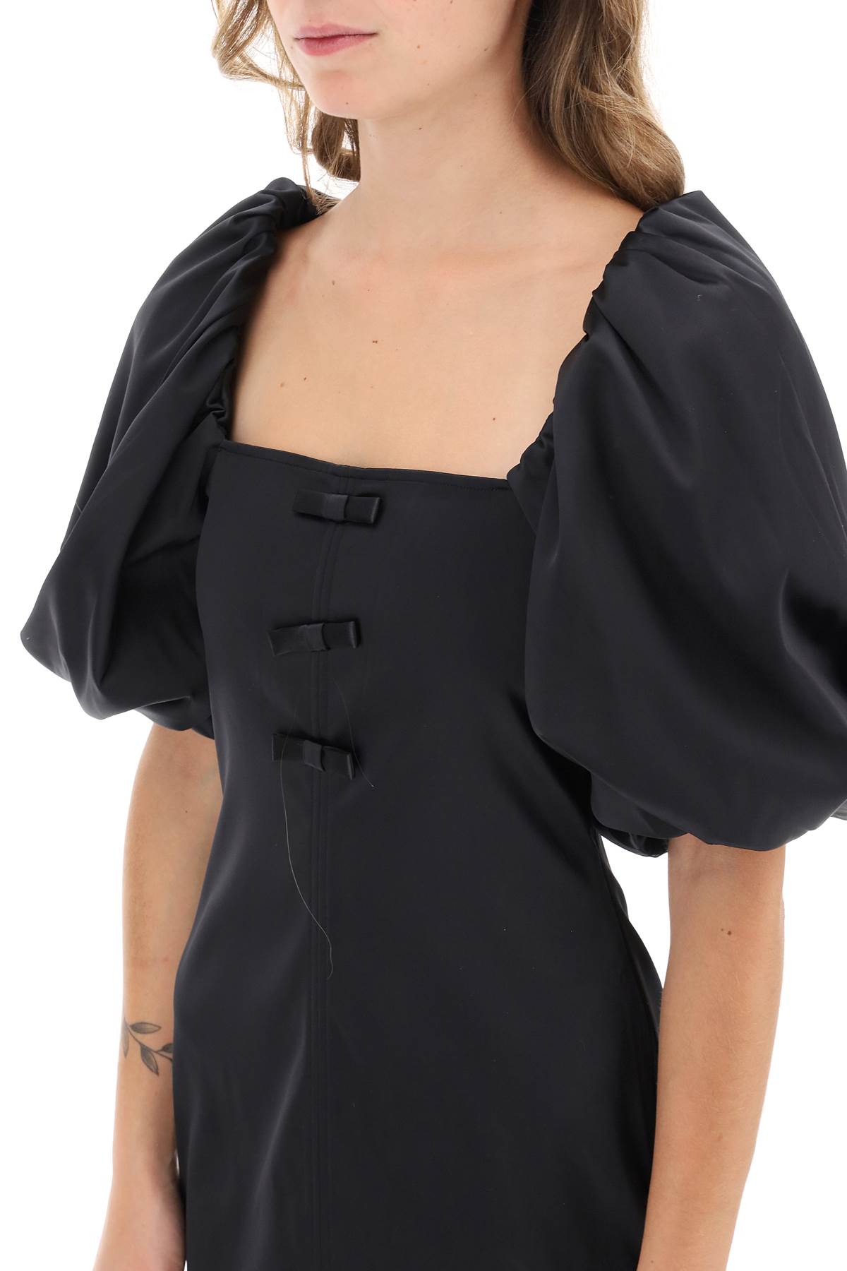 Shop Ganni Satin Mini Dress With Balloon Sleeves In Black (black)