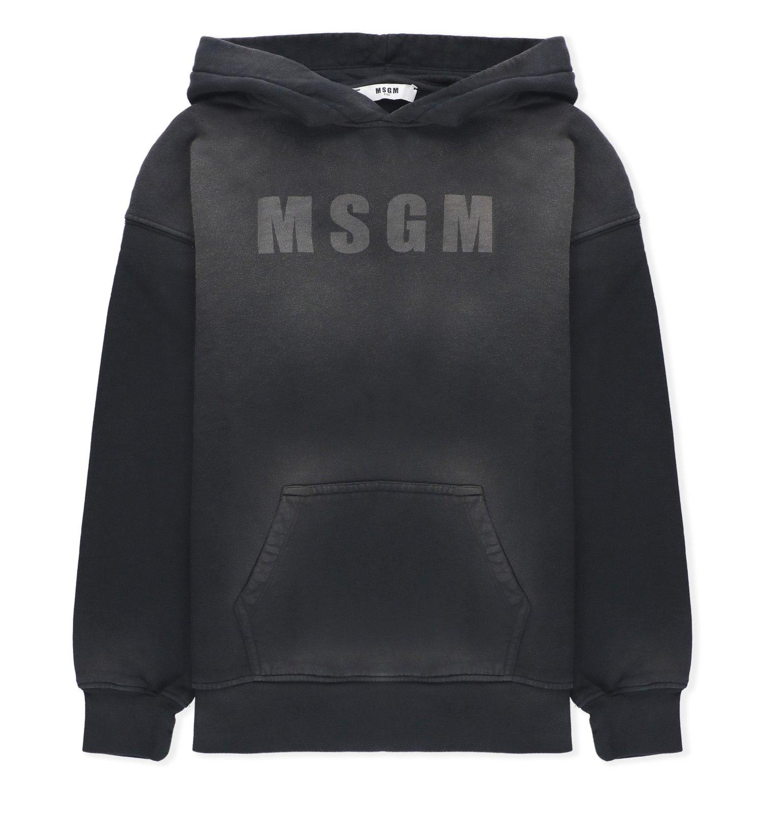 Shop Msgm Logo Printed Straight Hem Hoodie In Black