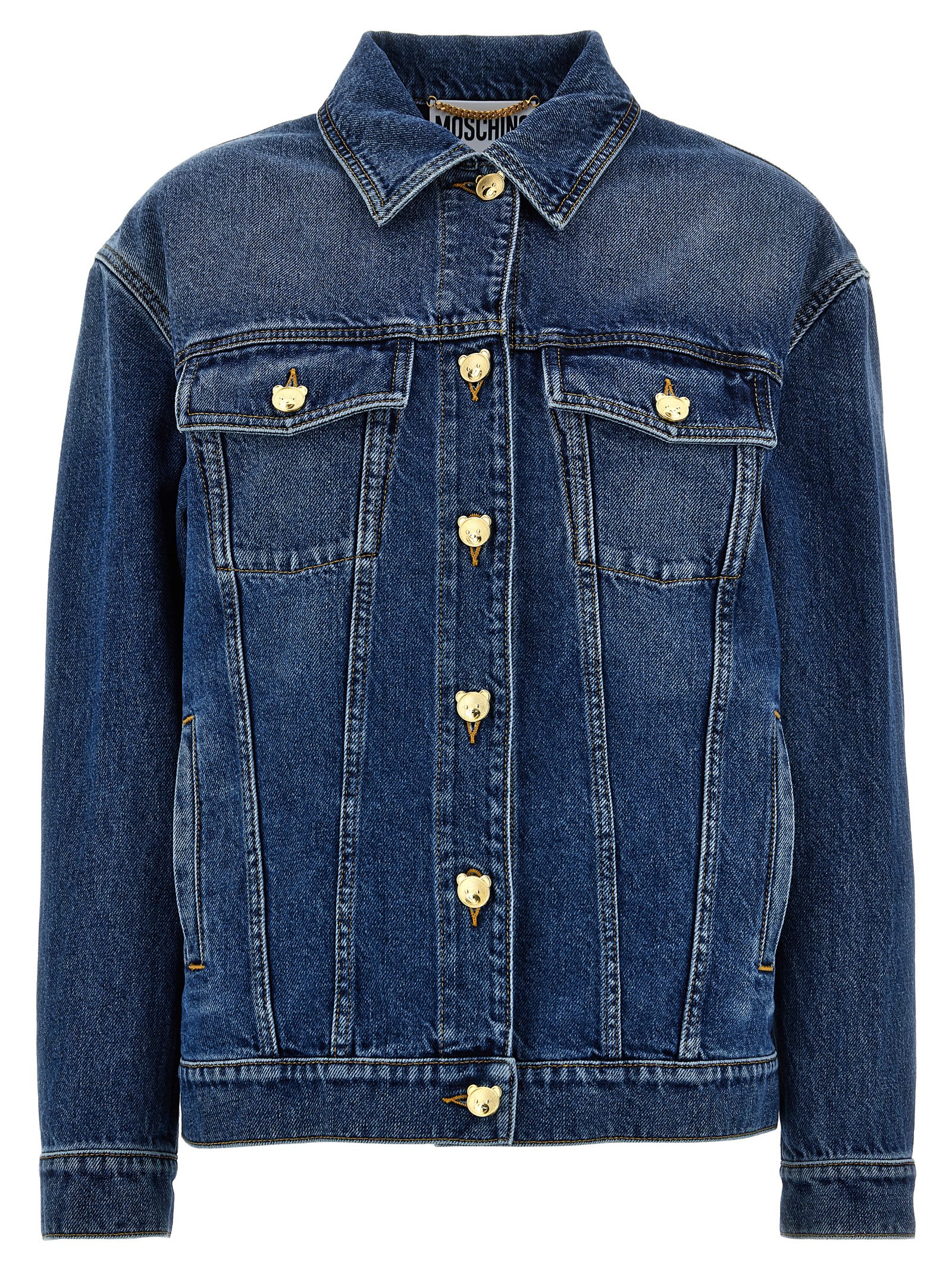 Shop Moschino Teddy Button Jacket In Blue