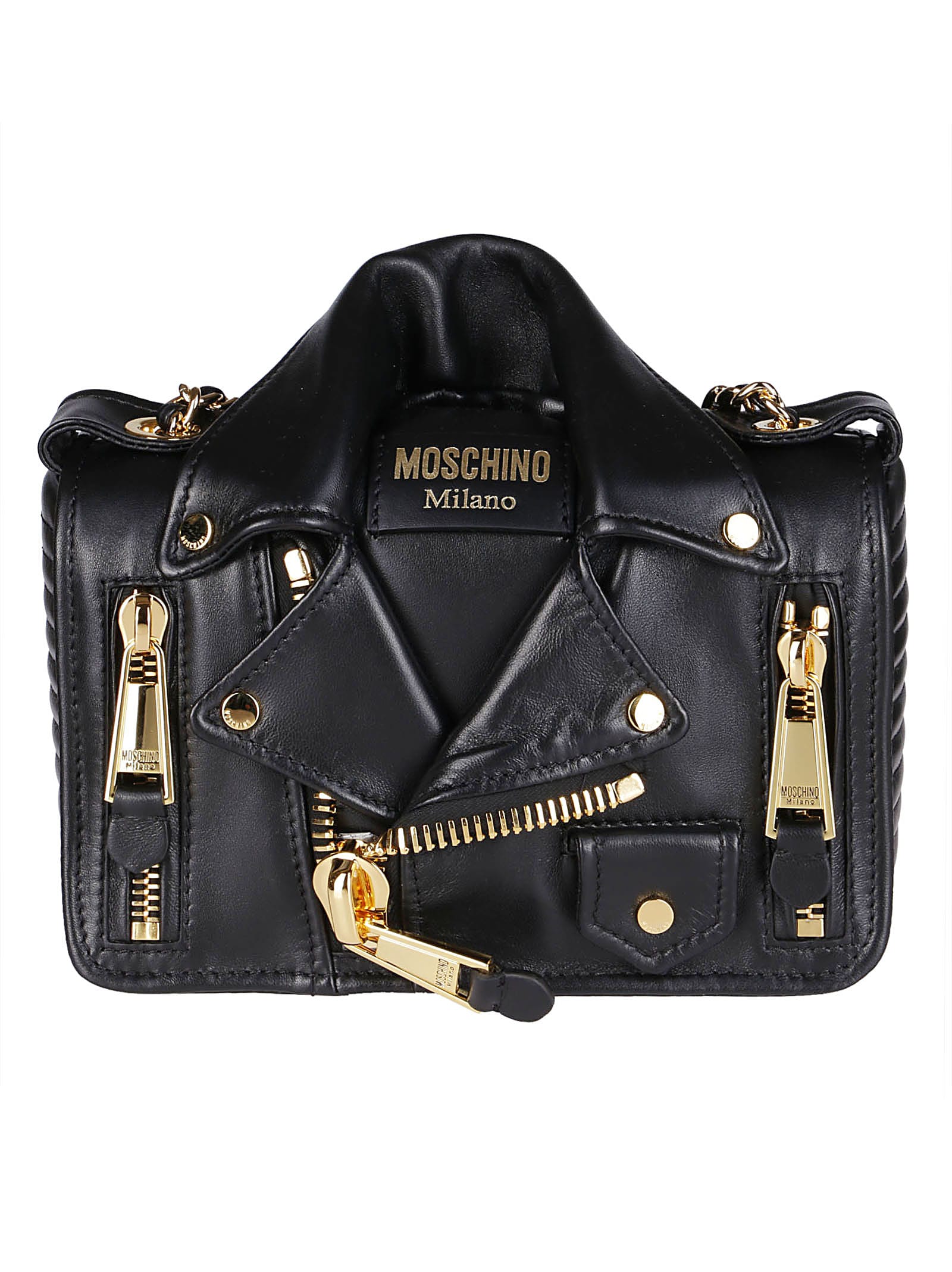 Moschino Black Leather Biker Shoulder Bag