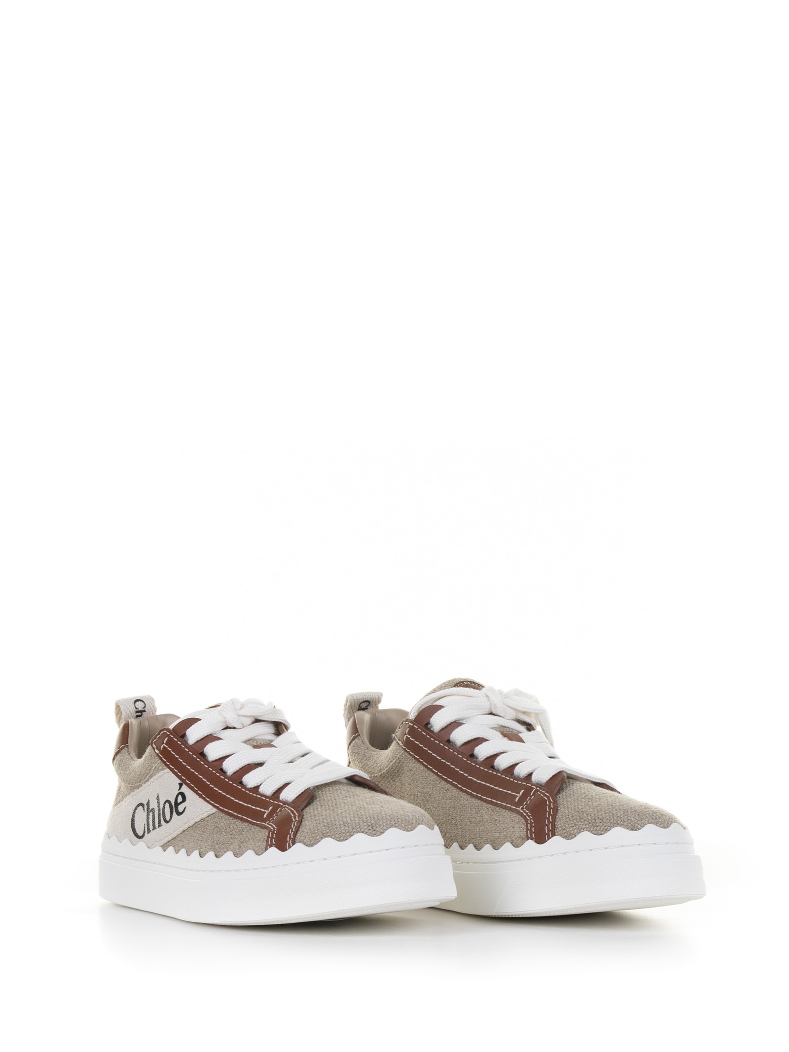 Shop Chloé Lauren Sneakers Woody Line In White Brown