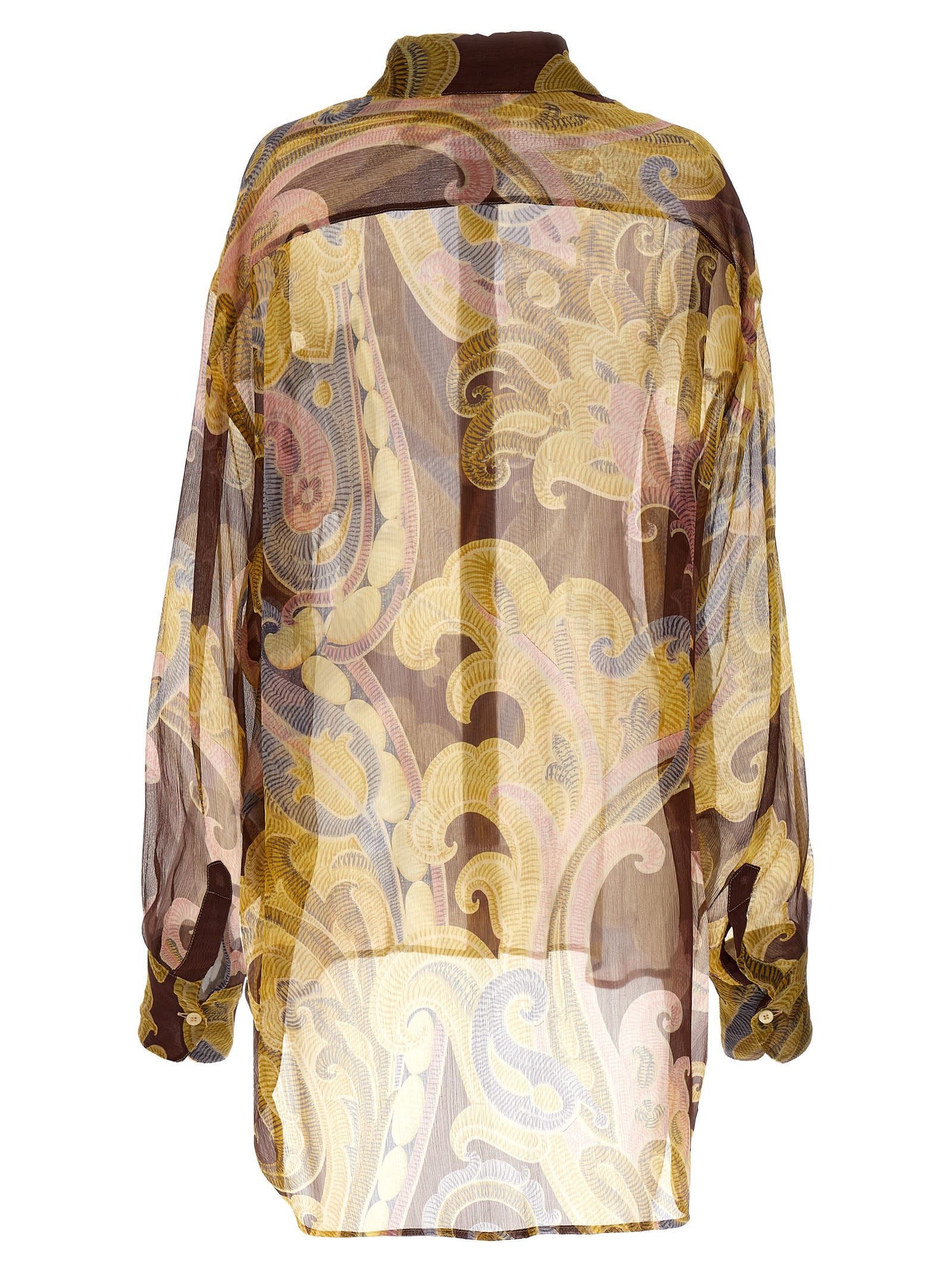 Shop Etro Printed Silk Shirt In Brown/yellow