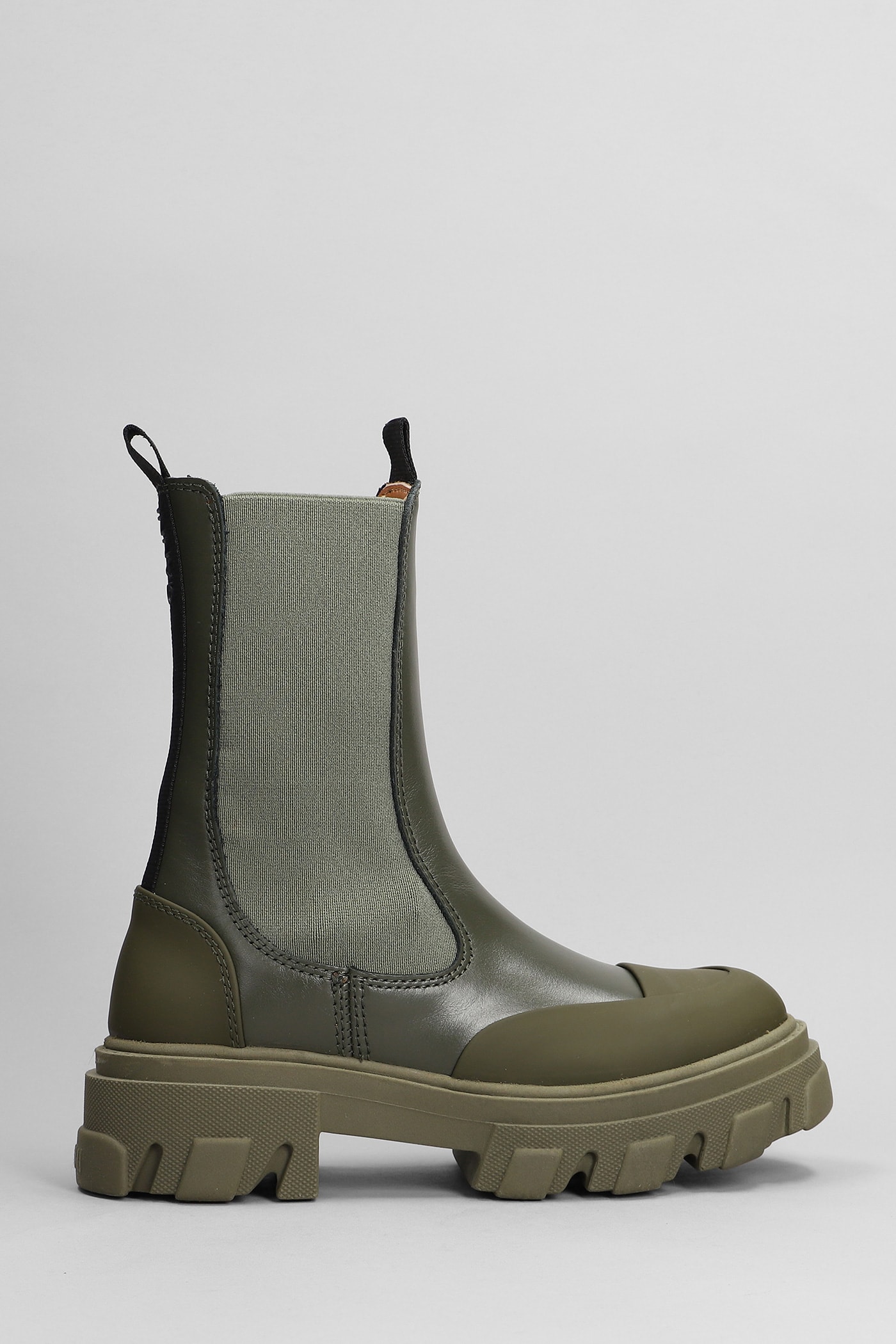 GANNI COMBAT BOOTS IN GREEN LEATHER